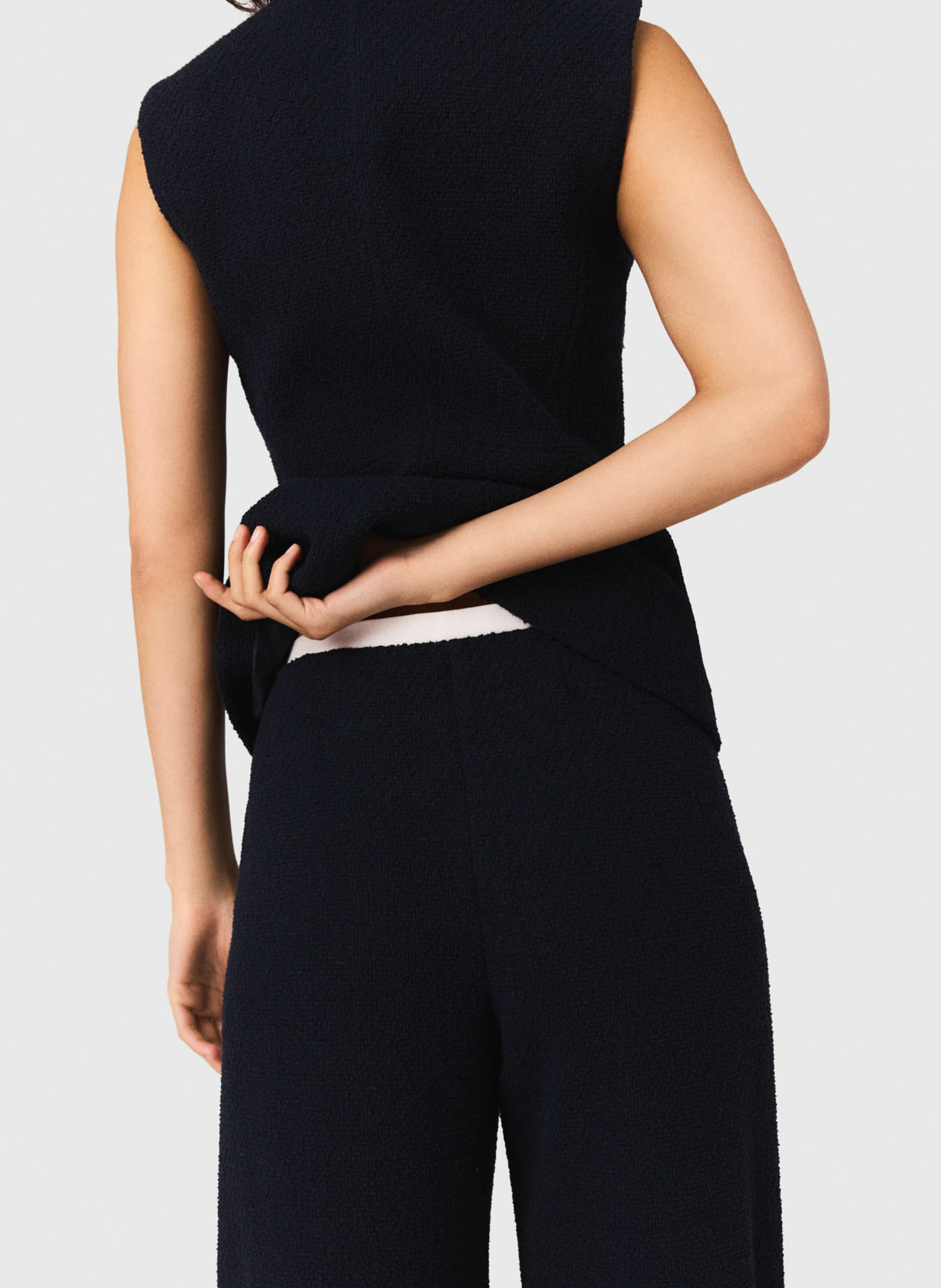 Pantalon large effet tweed uni MAJE Bleu