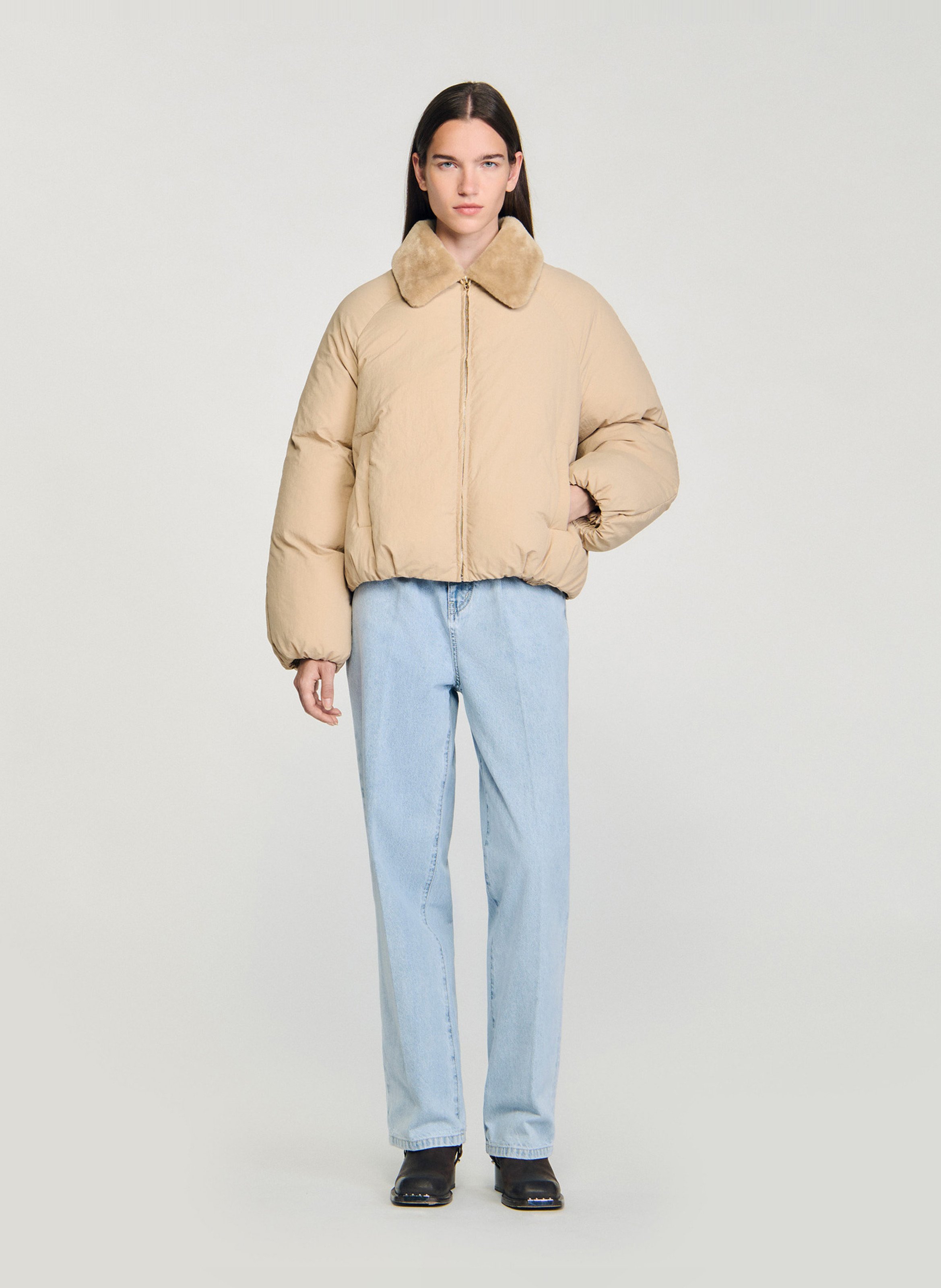 Doudoune oversize col classique SANDRO Beige
