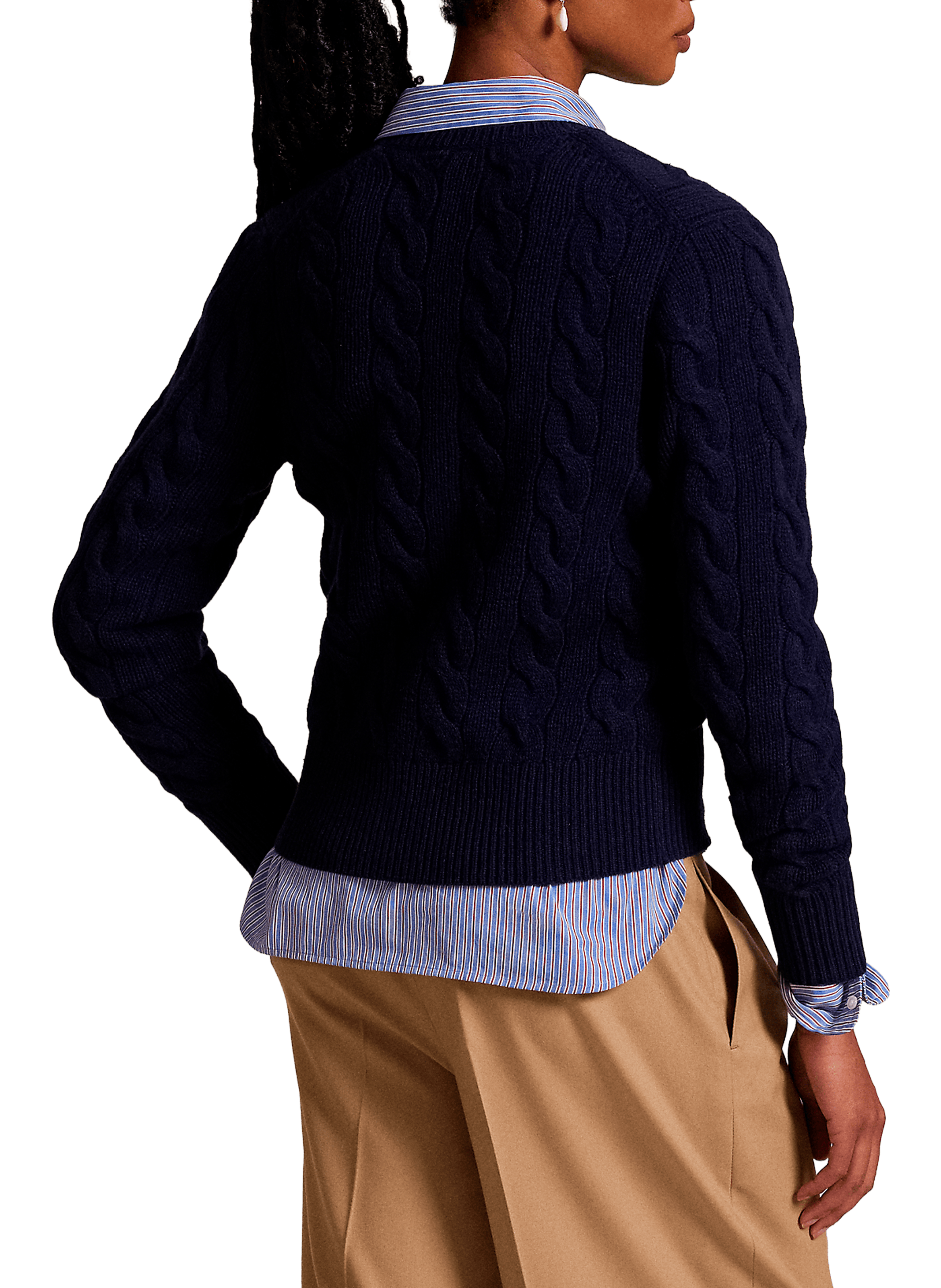 Cardigan col rond en laine et cachemire POLO RALPH LAUREN Bleu