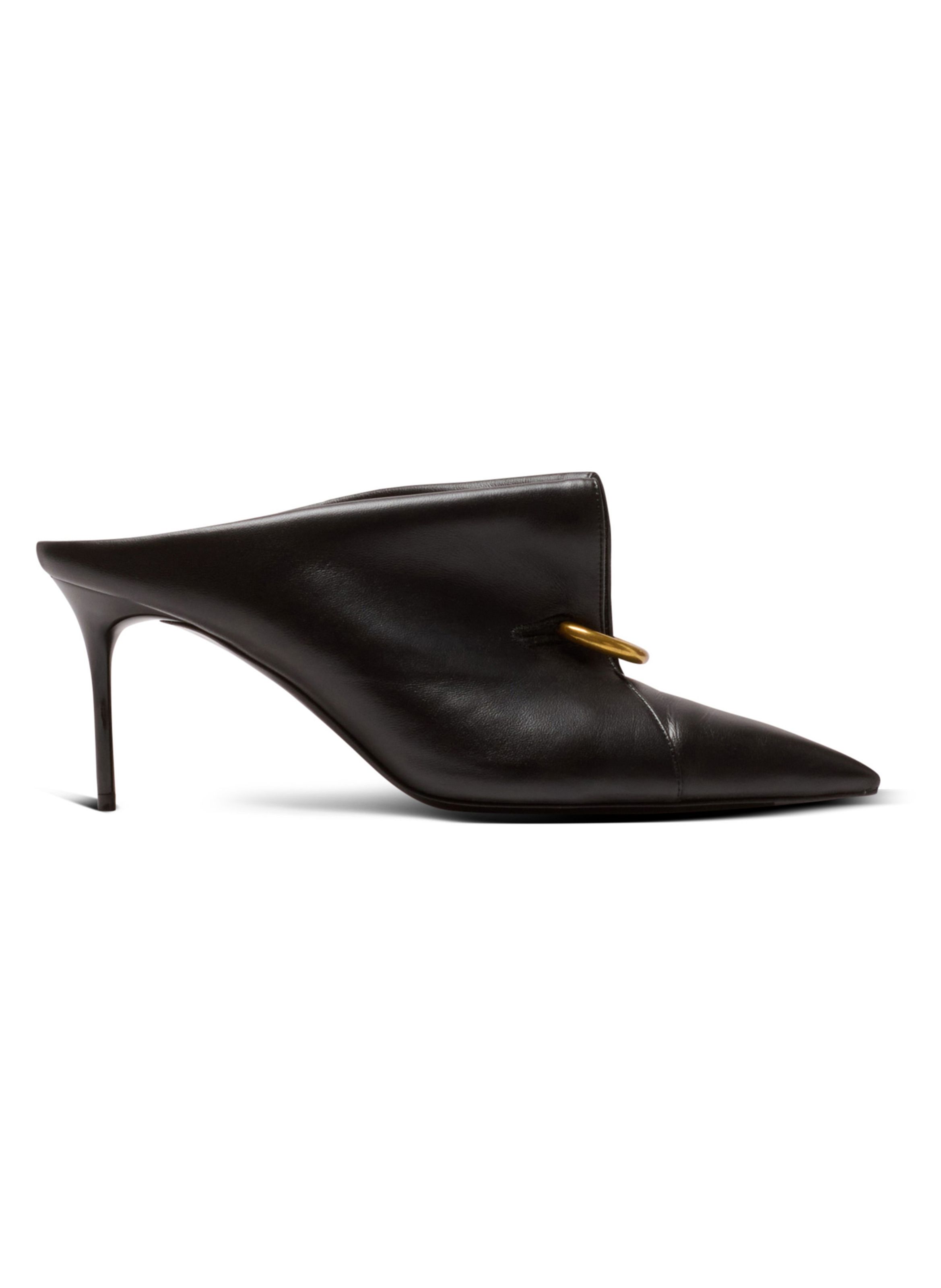 BALMAIN Mules en cuir d’agneau avec piercing à l’avant Noir