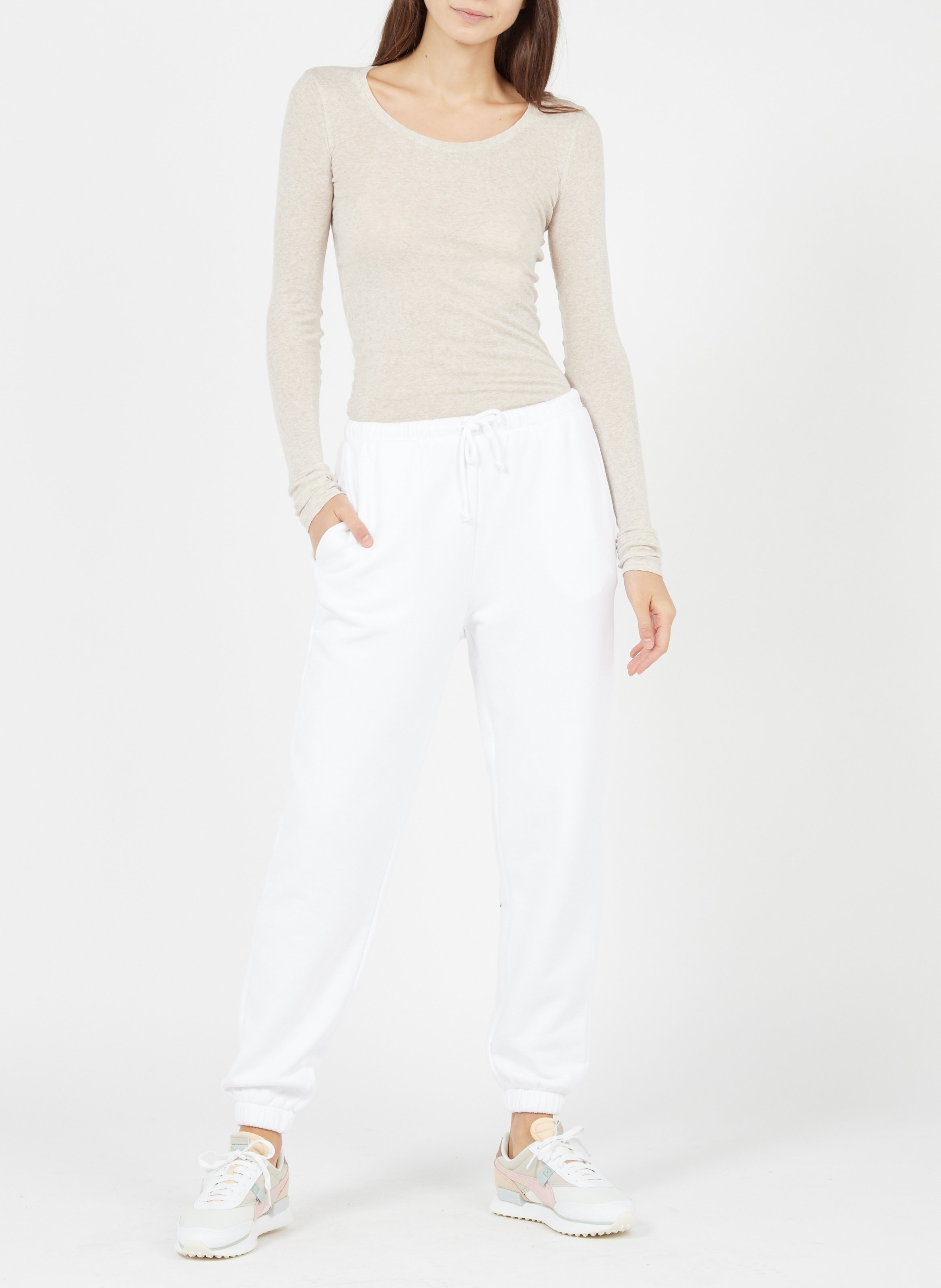 Tee-shirt moulant à col rond en coton massachusetts AMERICAN VINTAGE Beige