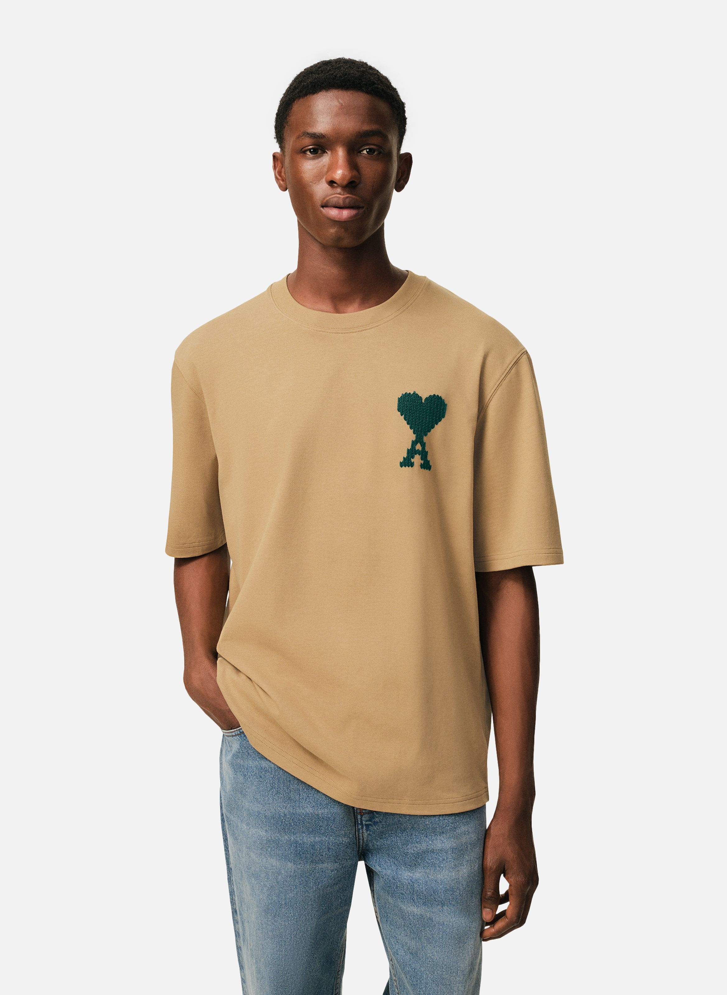 T-shirt broderie ami de coeur unisexe en coton AMI PARIS Beige