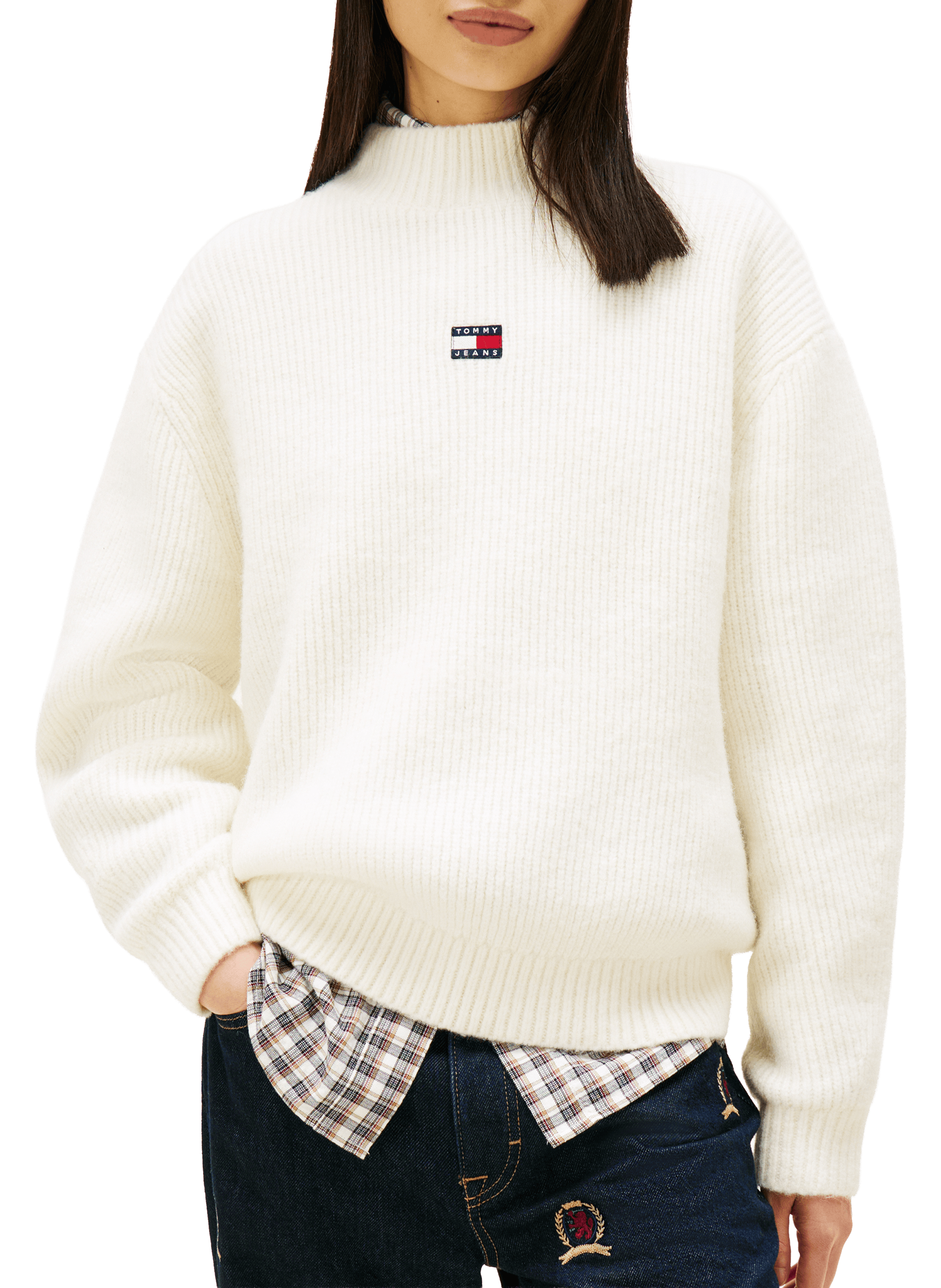 Pull côtelé droit à logo TOMMY HILFIGER Beige