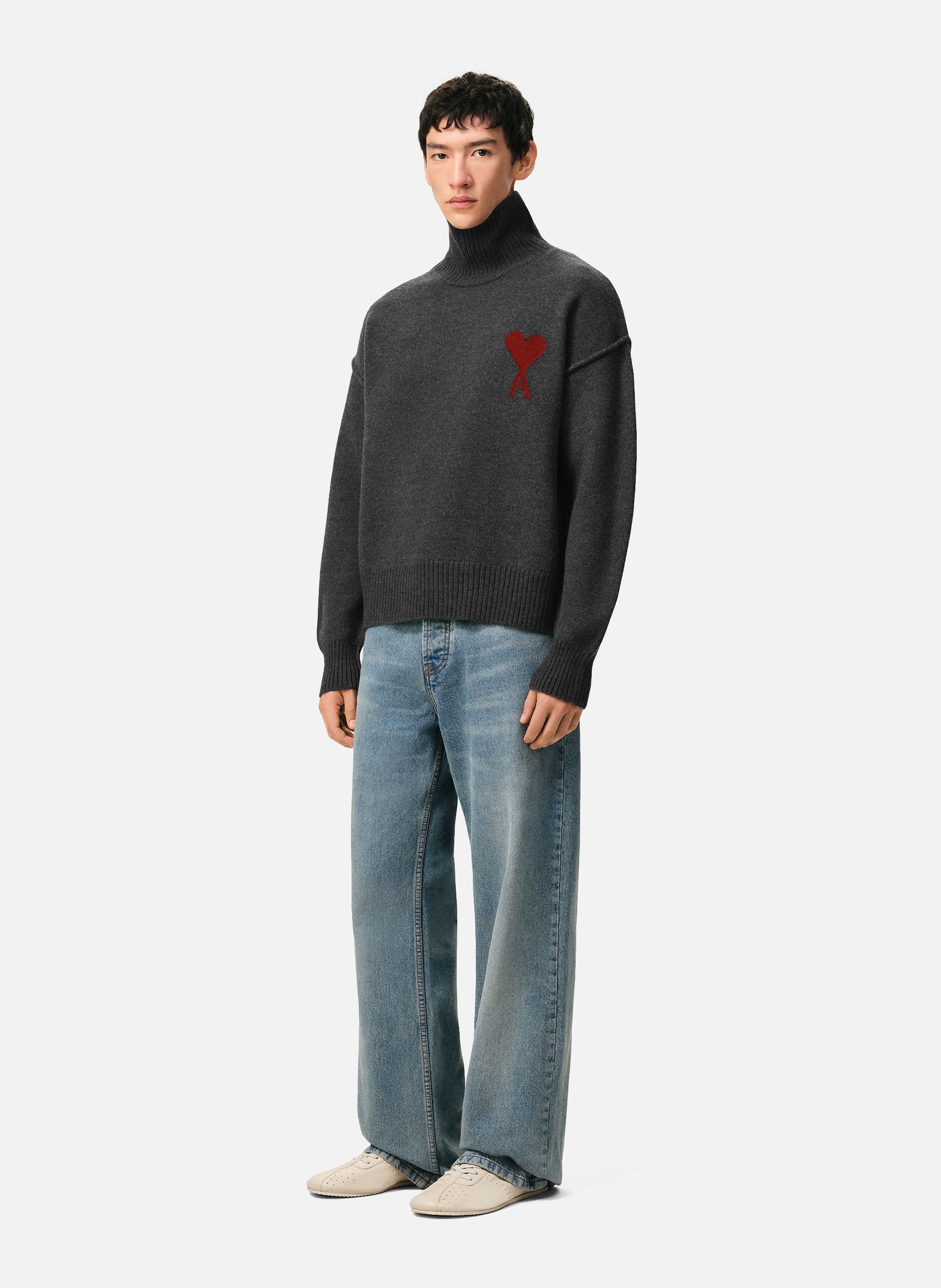 Pull Col Cheminée Ami De Coeur En Laine unisexe AMI PARIS Gris