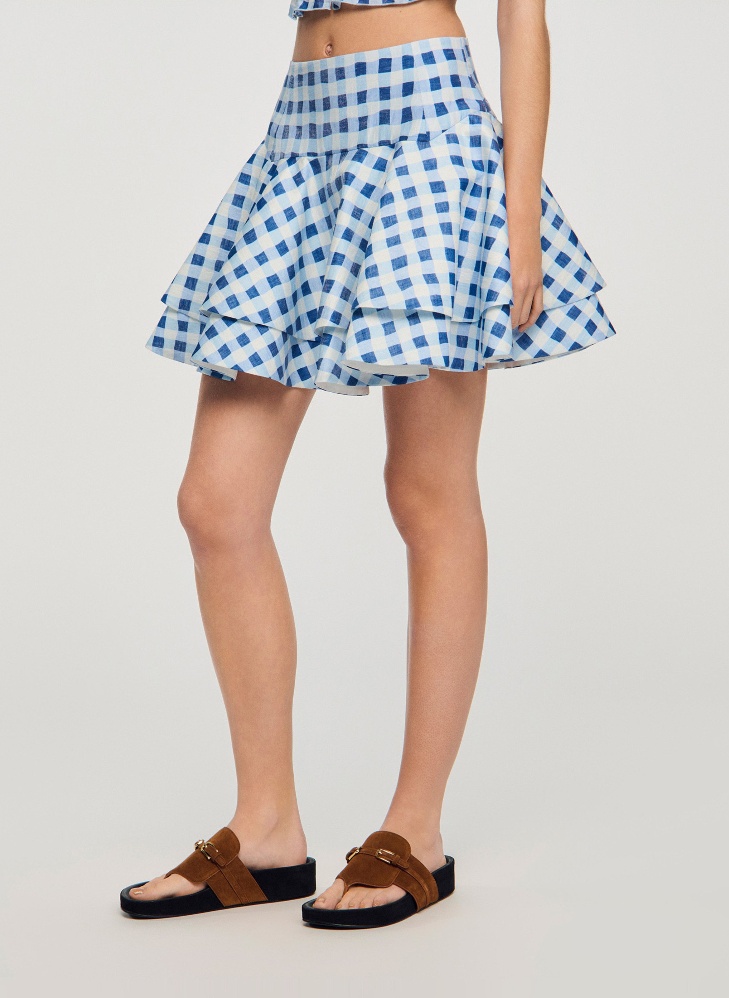 Jupe courte évasée en lin mélangé SANDRO Bleu