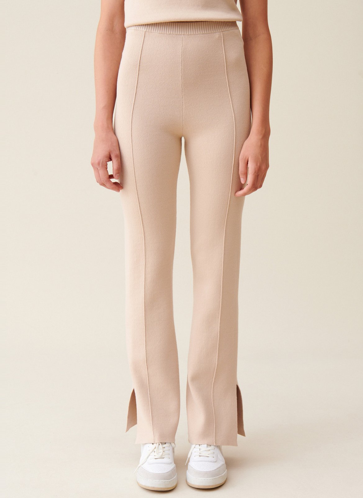 Pantalon droit surpiqures en coton mélangé CLAUDIE PIERLOT Beige