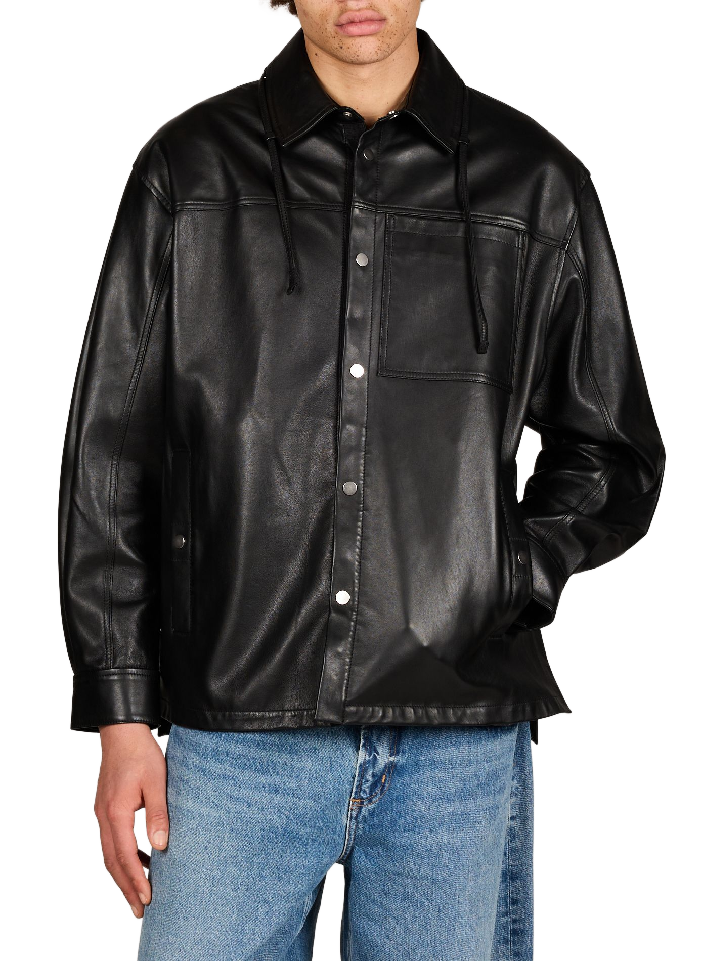 Blouson droit boutonné en cuir MORDECAI Noir