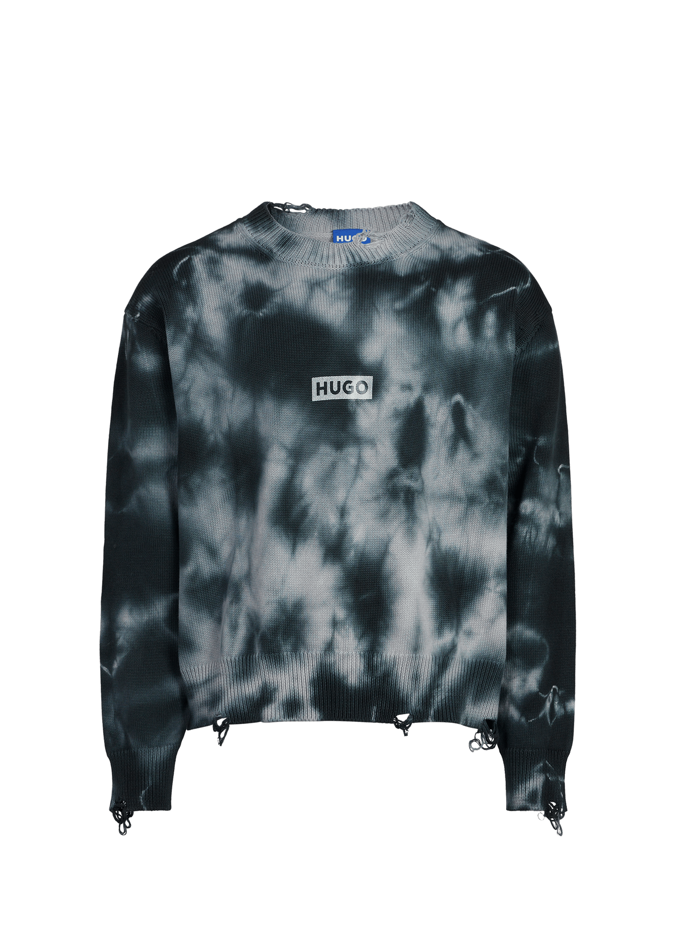 Ripped logo cotton sweater HUGO BLUE Black