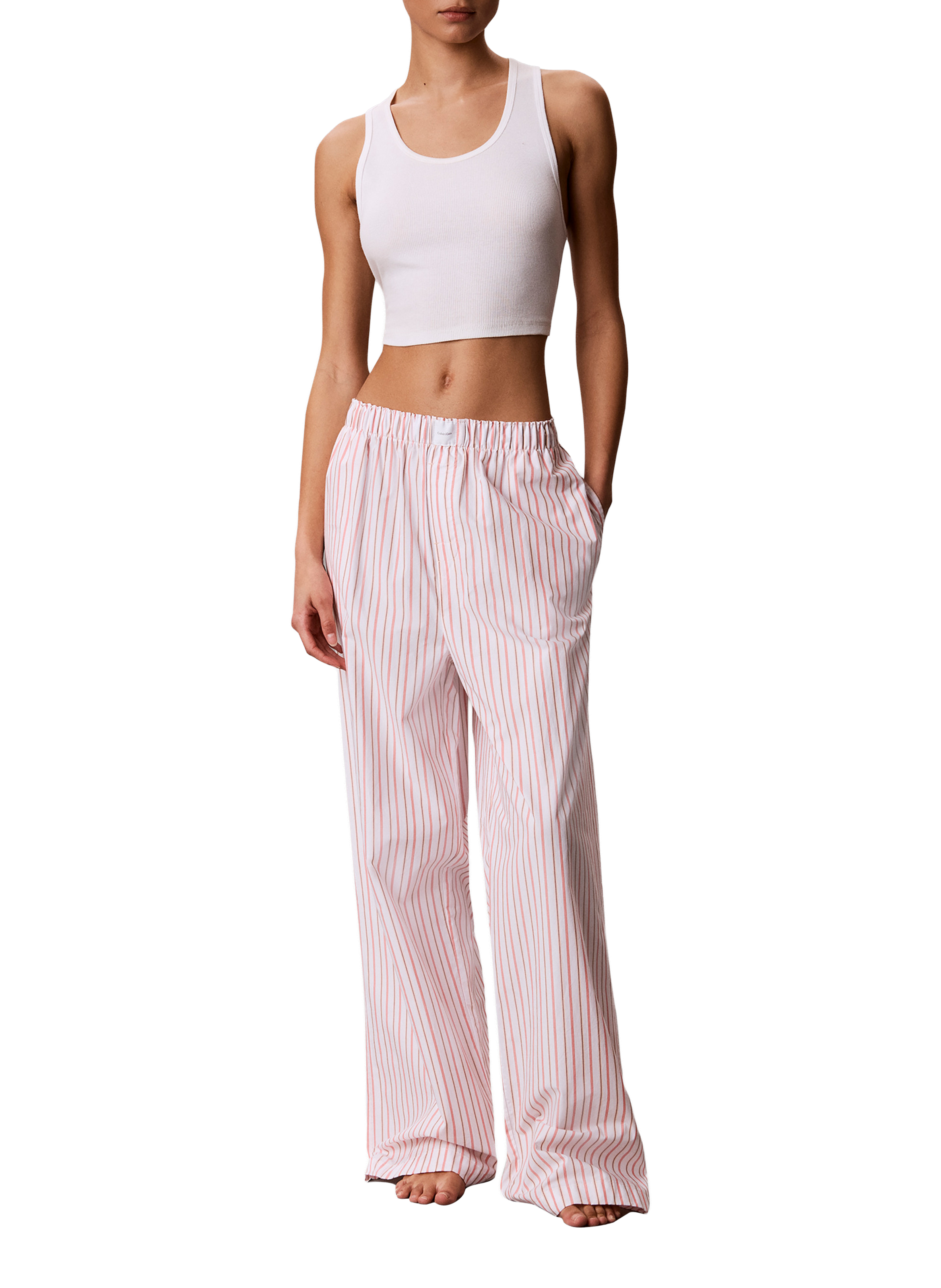 Pantalon de pyjama ample rayé en coton CALVIN KLEIN Orange