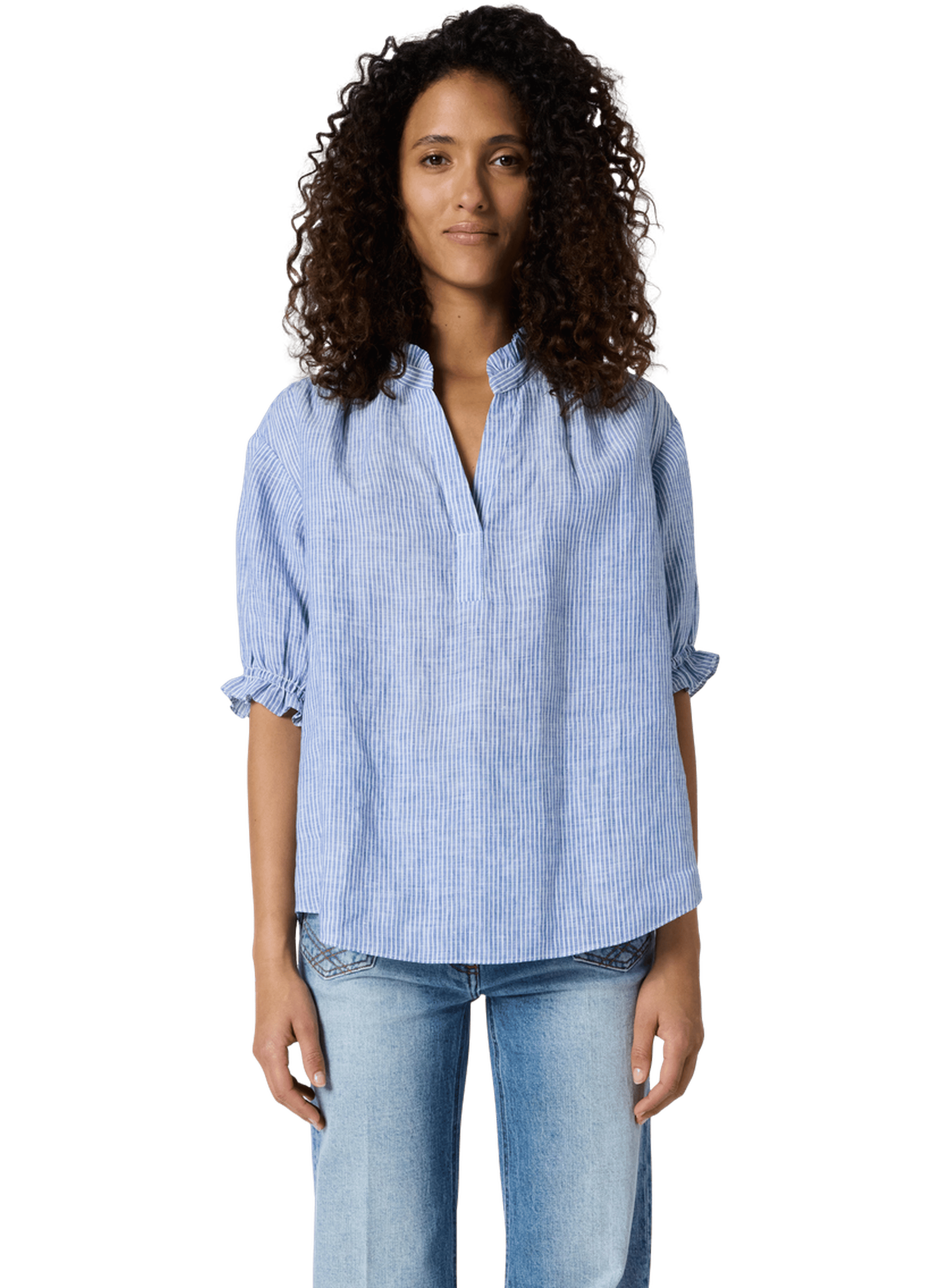 Blouse rayée à volants en lin - cezia GERARD DAREL Blanc
