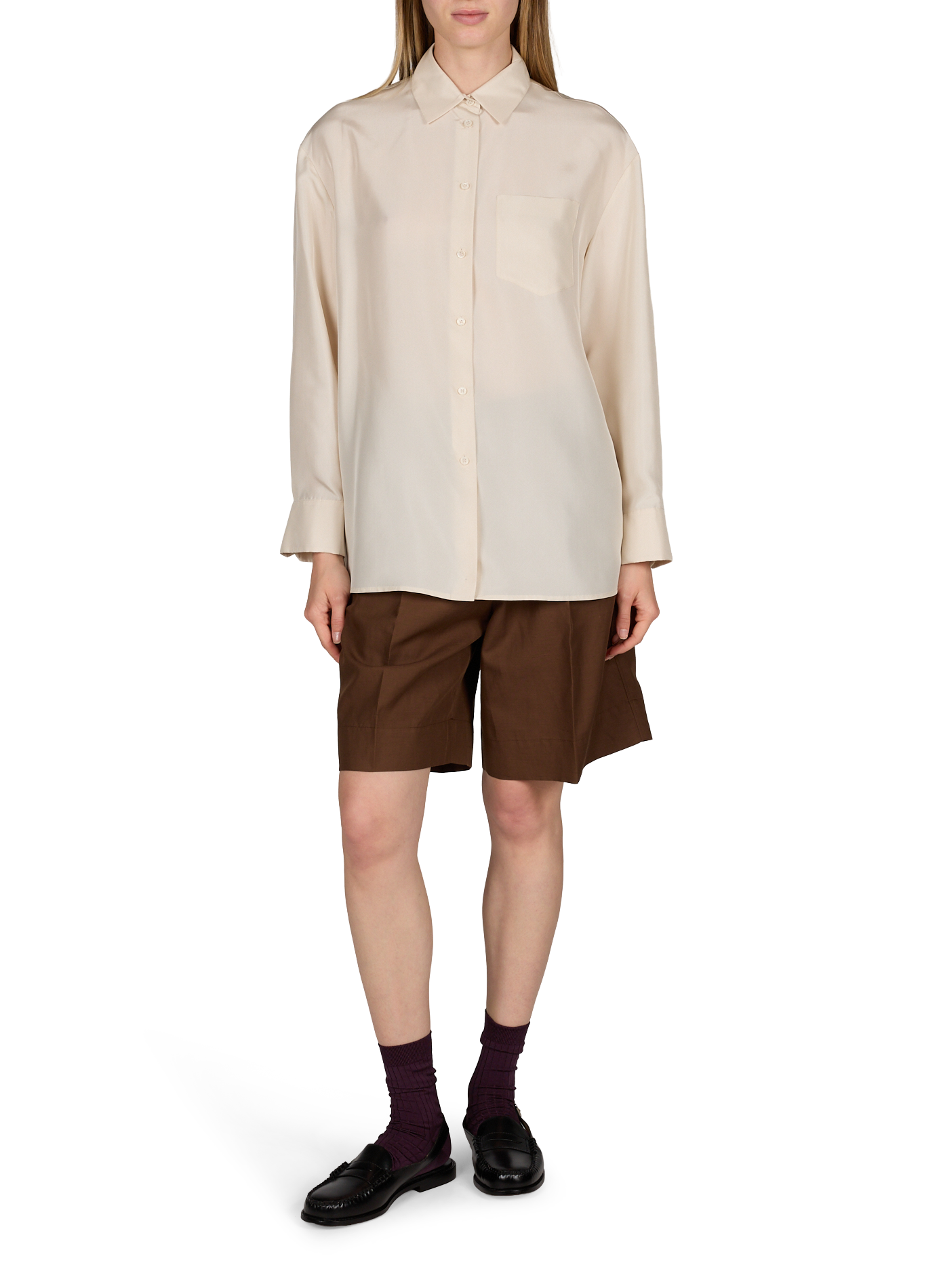 Blusa recta de seda habotai Beige