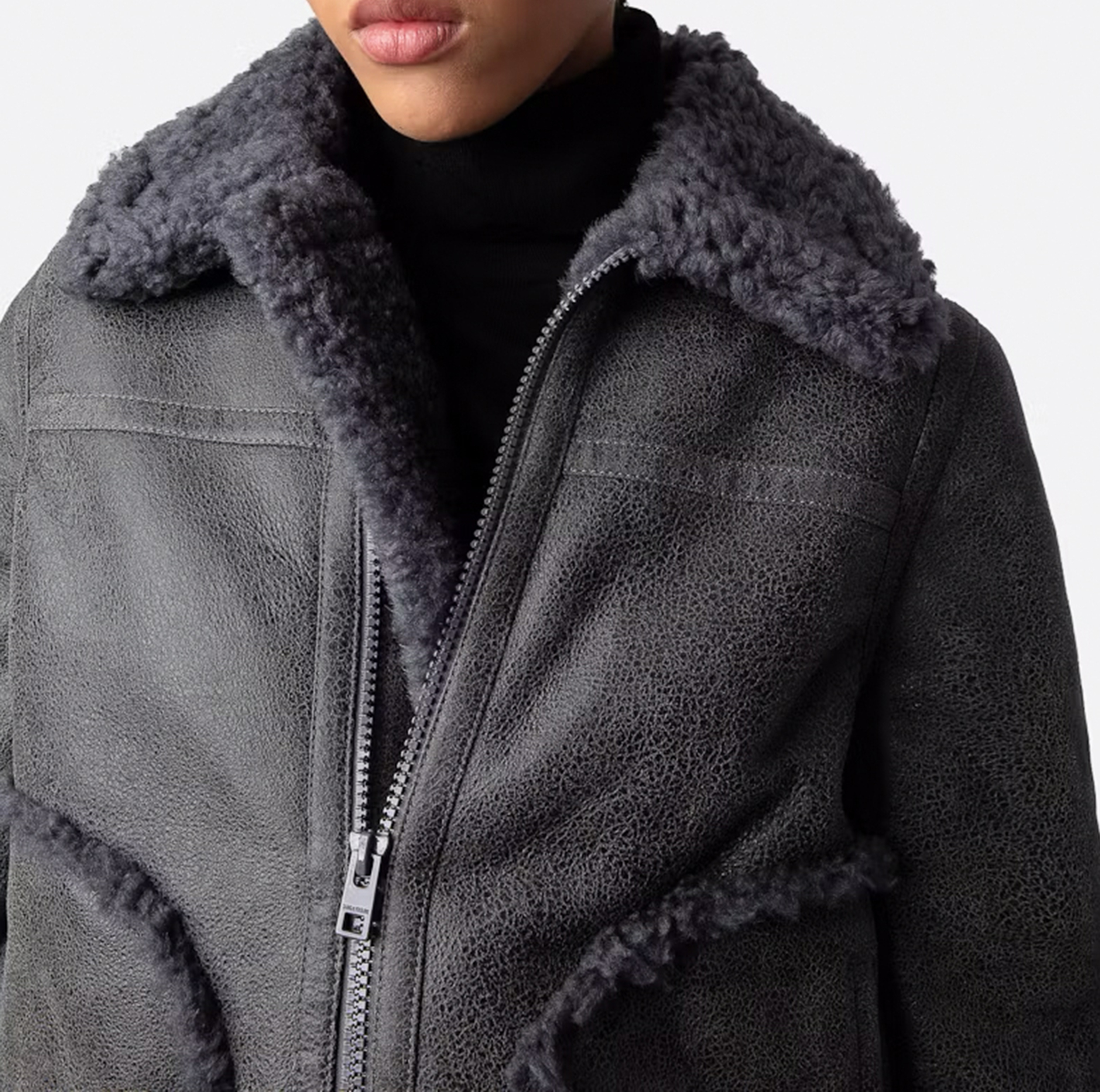 Blouson aviateur en cuir vieilli kady ZADIG&VOLTAIRE Gris