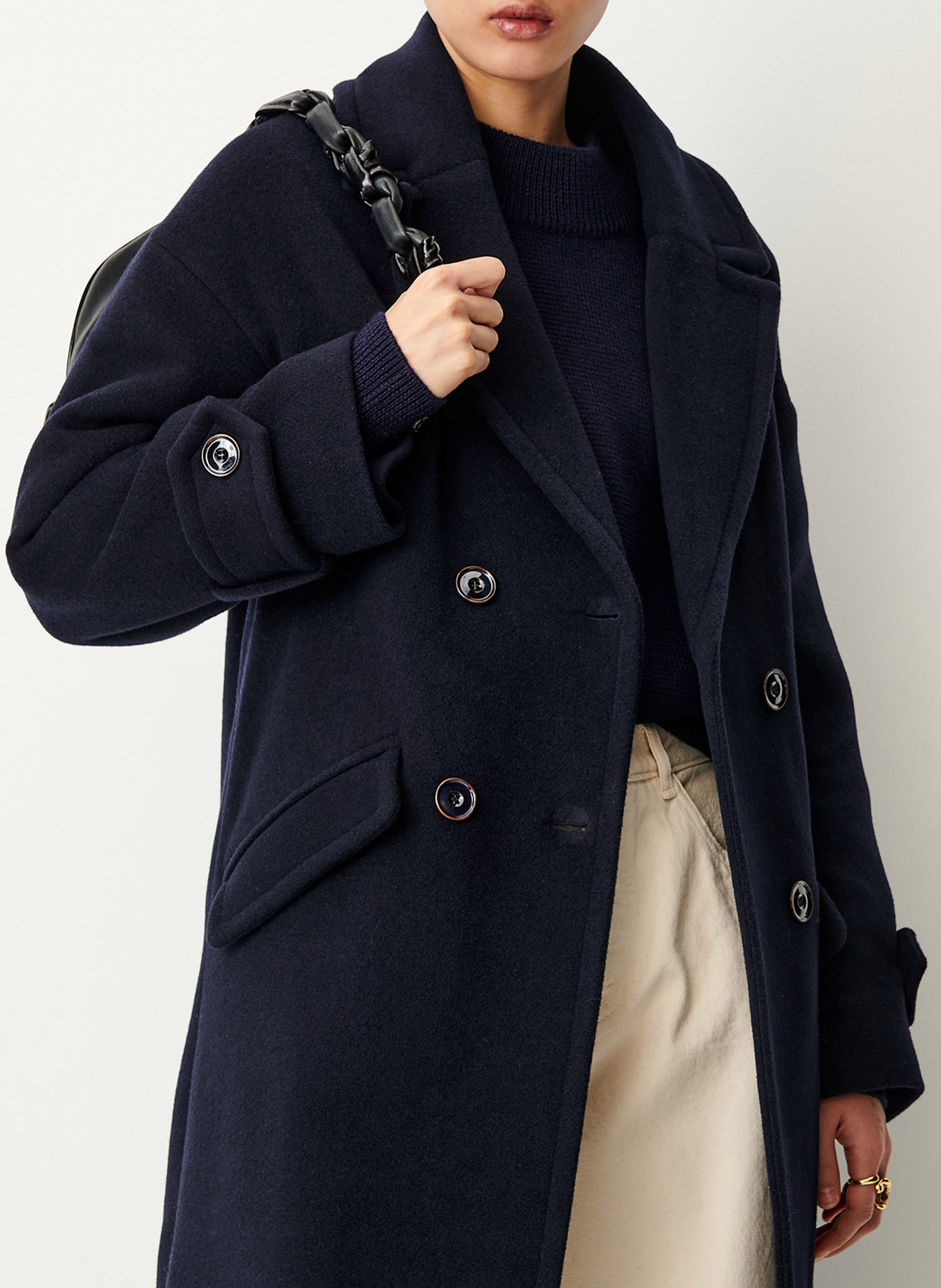 Manteau droit col tailleur en laine mélangée mia SESSUN Bleu