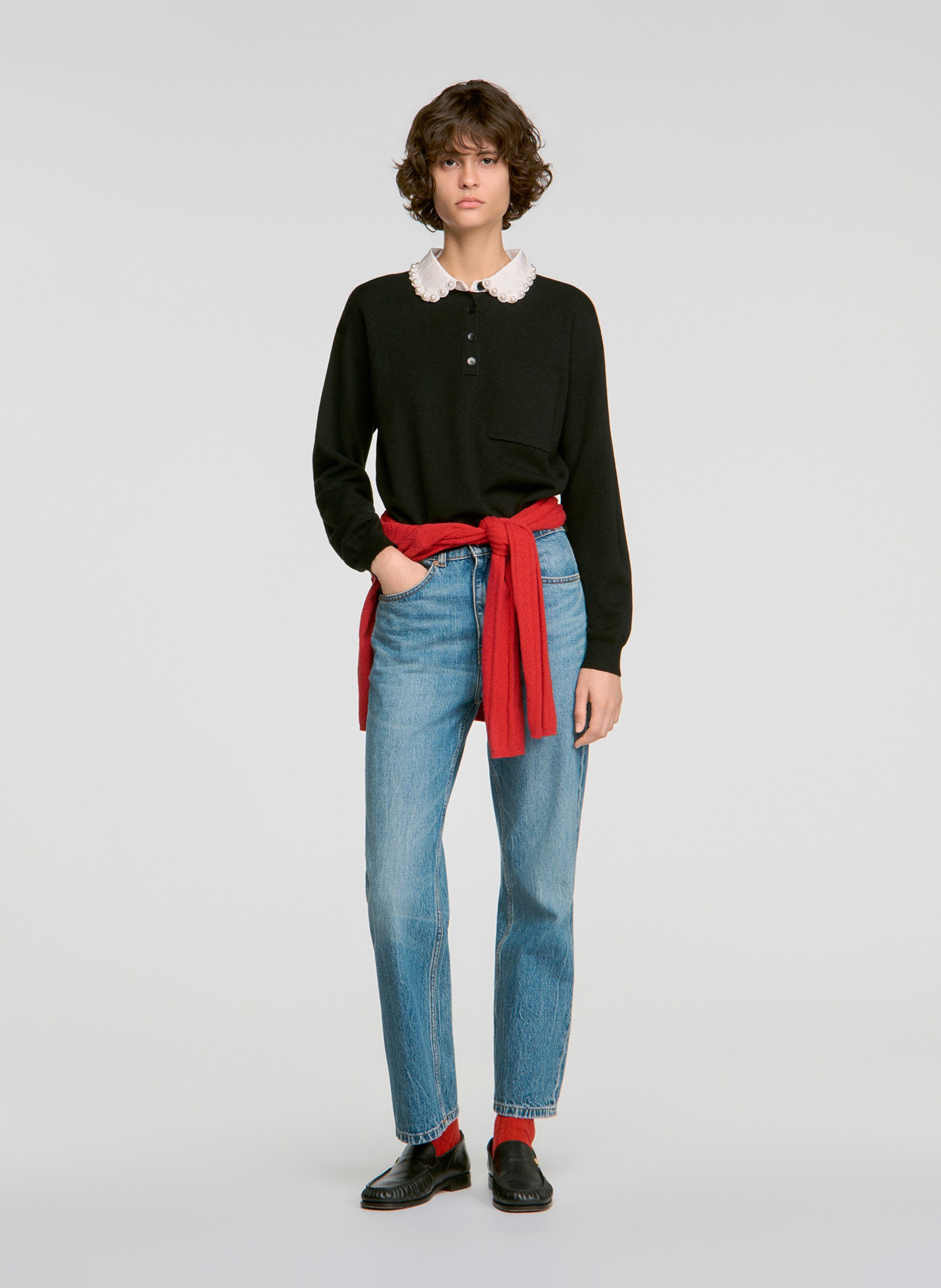 Pull droit en laine mélangée SANDRO Noir