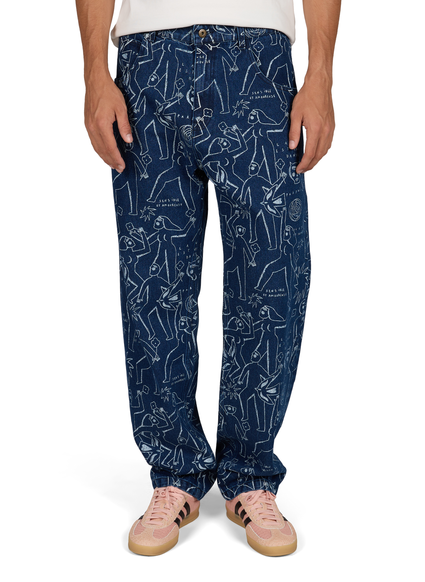 Bedruckte gerade Jeans aus Baumwolle OLOW Blau