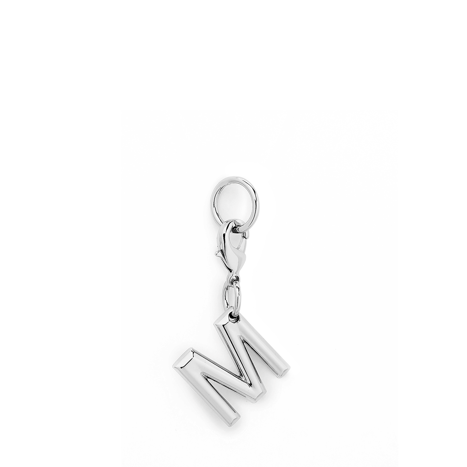 Zilverkleurige metalen bedel in de vorm van de letter m van Lancel. LANCEL Zilver