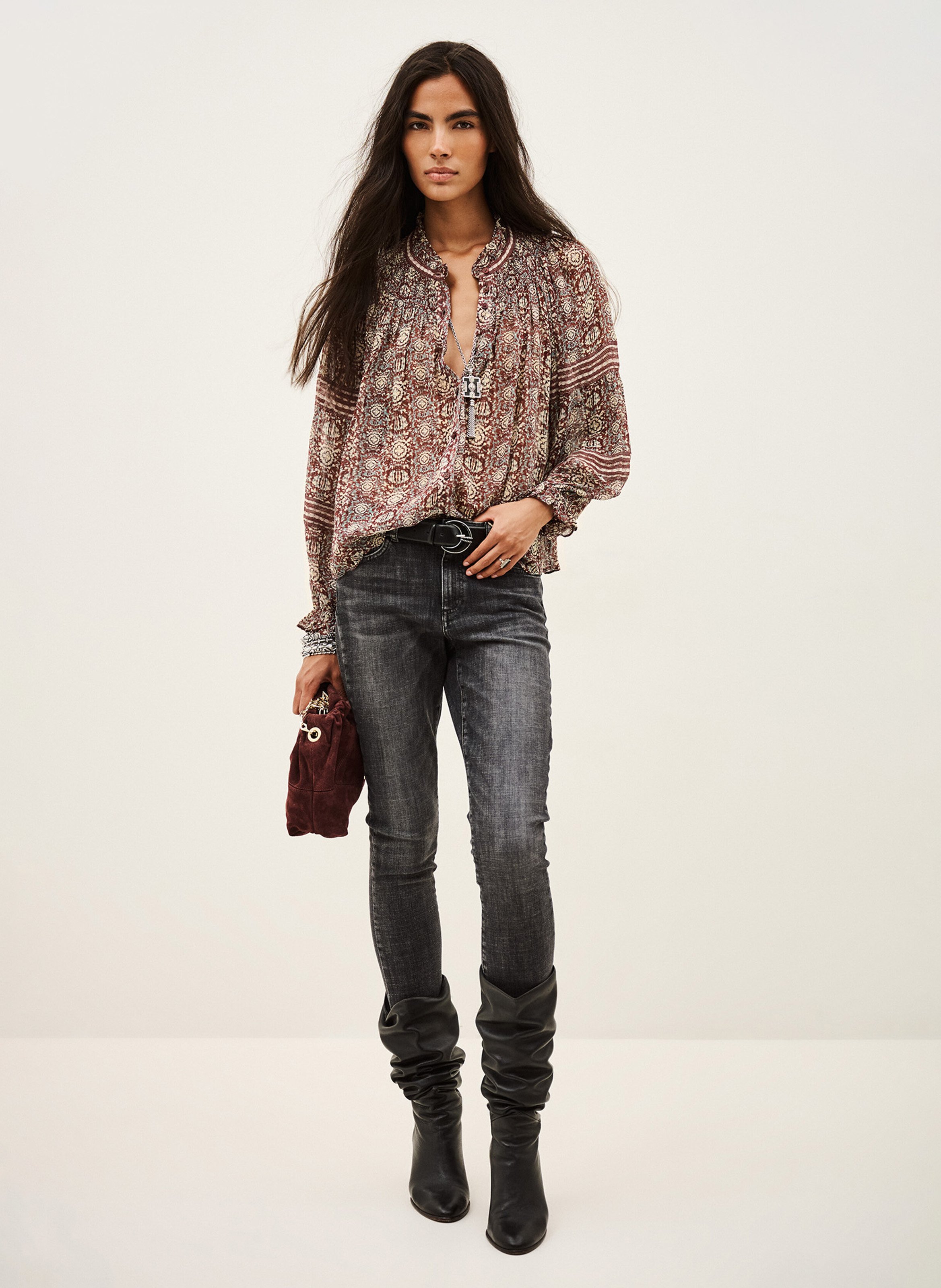 Chemise ample col mao imprimée denna BA&SH Violet