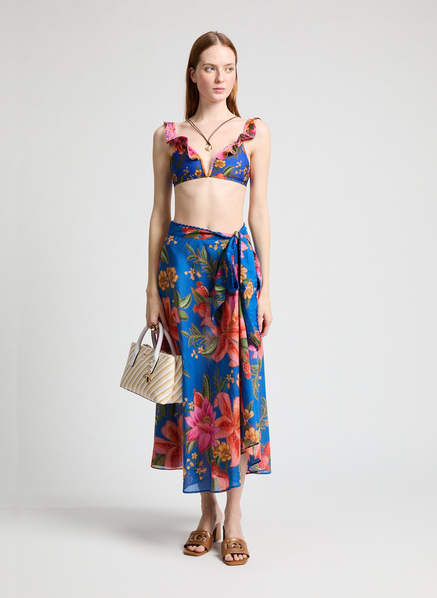 Jupe midi Summer fruit  FARM RIO Bleu