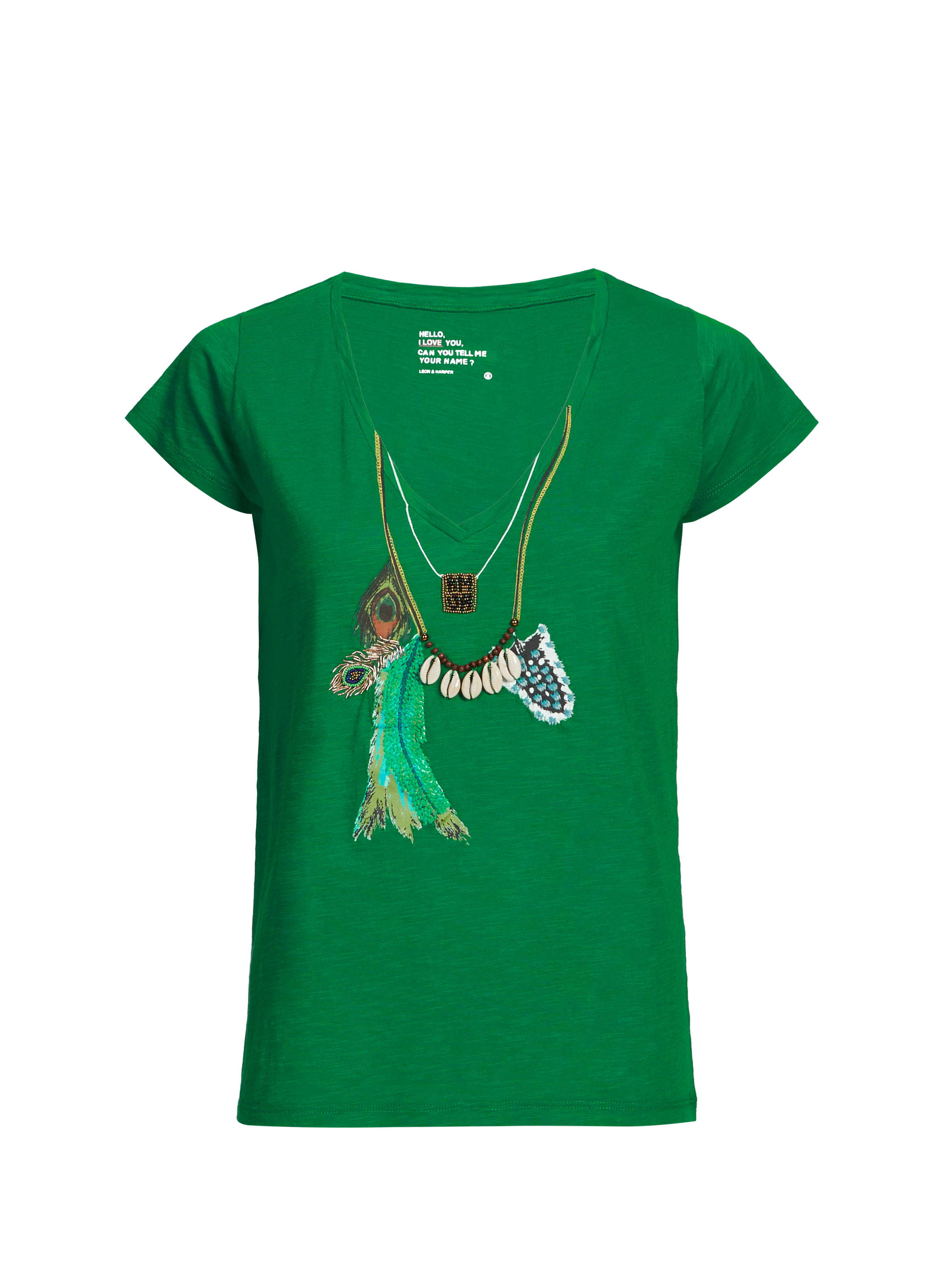 Straight cotton T-shirt with jewelry LEON & HARPER Green