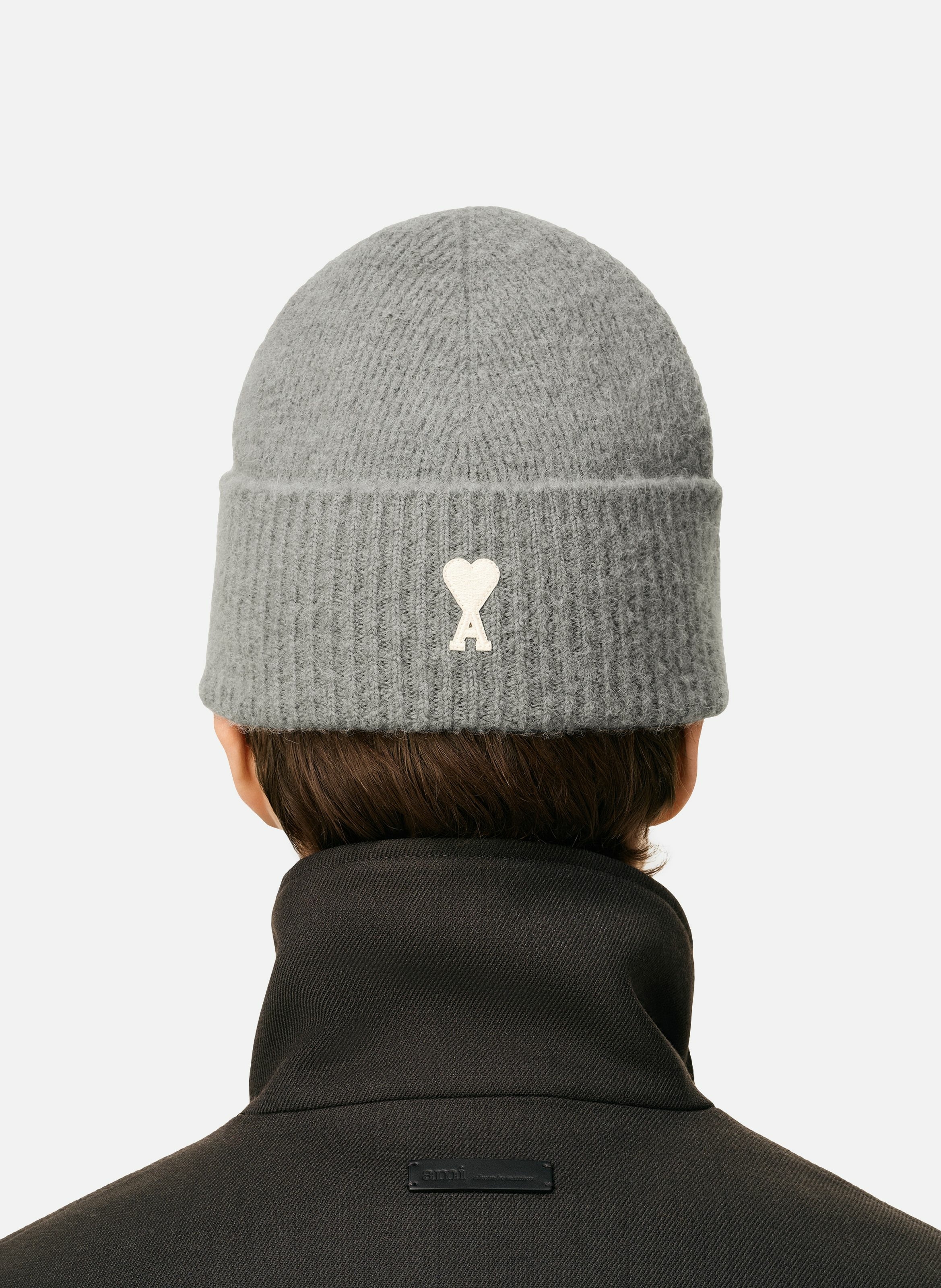 Bonnet ami de coeur en alpaga rayé unisexe AMI PARIS Gris