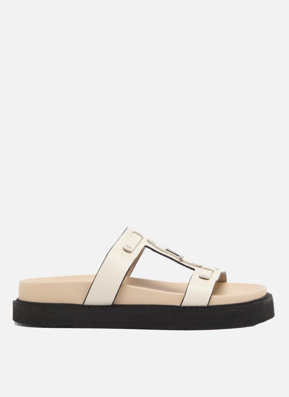 Sandales plates en cuir lisse luana Blanc by JONAK JONAK Sandales plates en cuir lisse luana Blanc