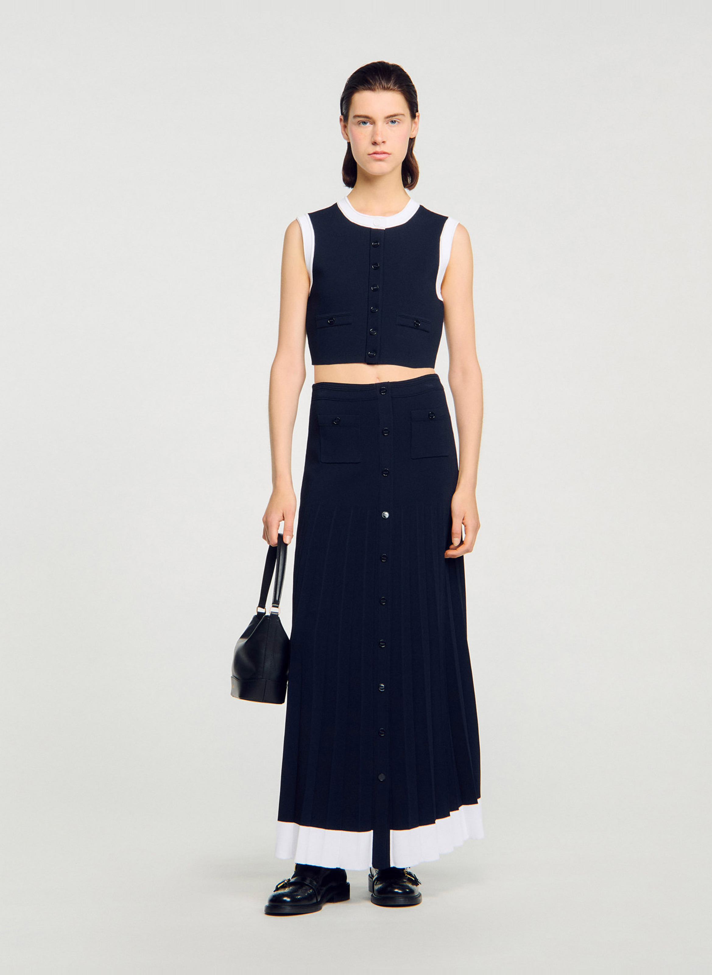 Crop top boutonné Bleu