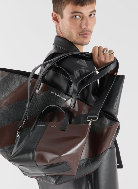 x Cahu - Bi-material shoulder bag Brown by SAISON 1865 SAISON 1865 x Cahu - Bi-material shoulder bag Brown