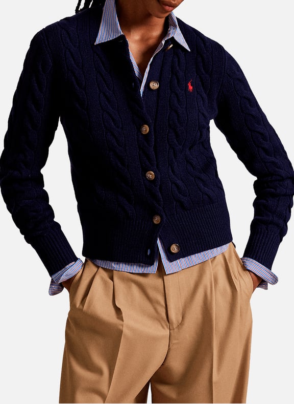 Cardigan col rond en laine et cachemire Bleu by POLO RALPH LAUREN POLO RALPH LAUREN Cardigan col rond en laine et cachemire Bleu