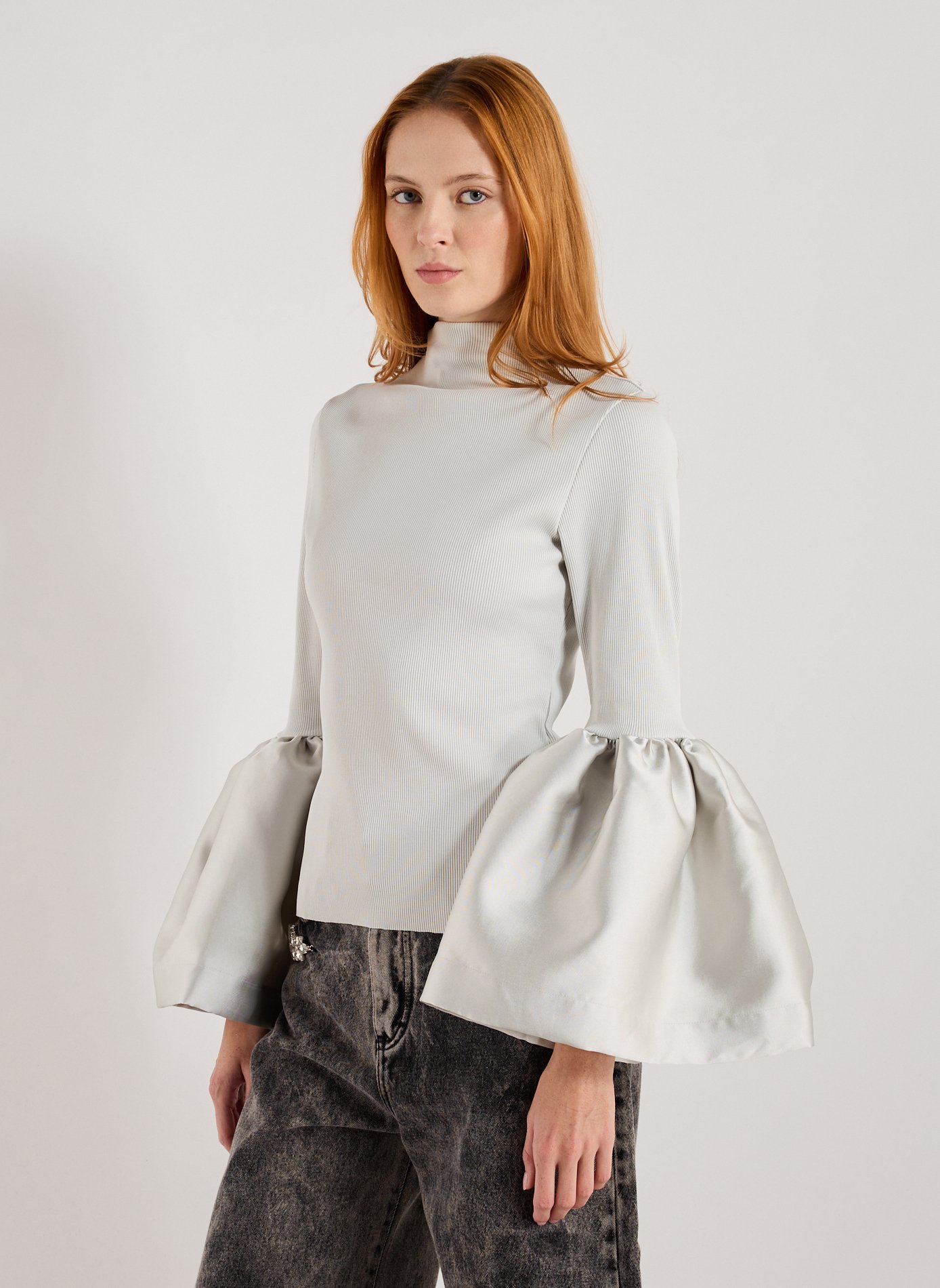 MARQUES ALMEIDA Top col montant à manches bouffantes en coton Argent