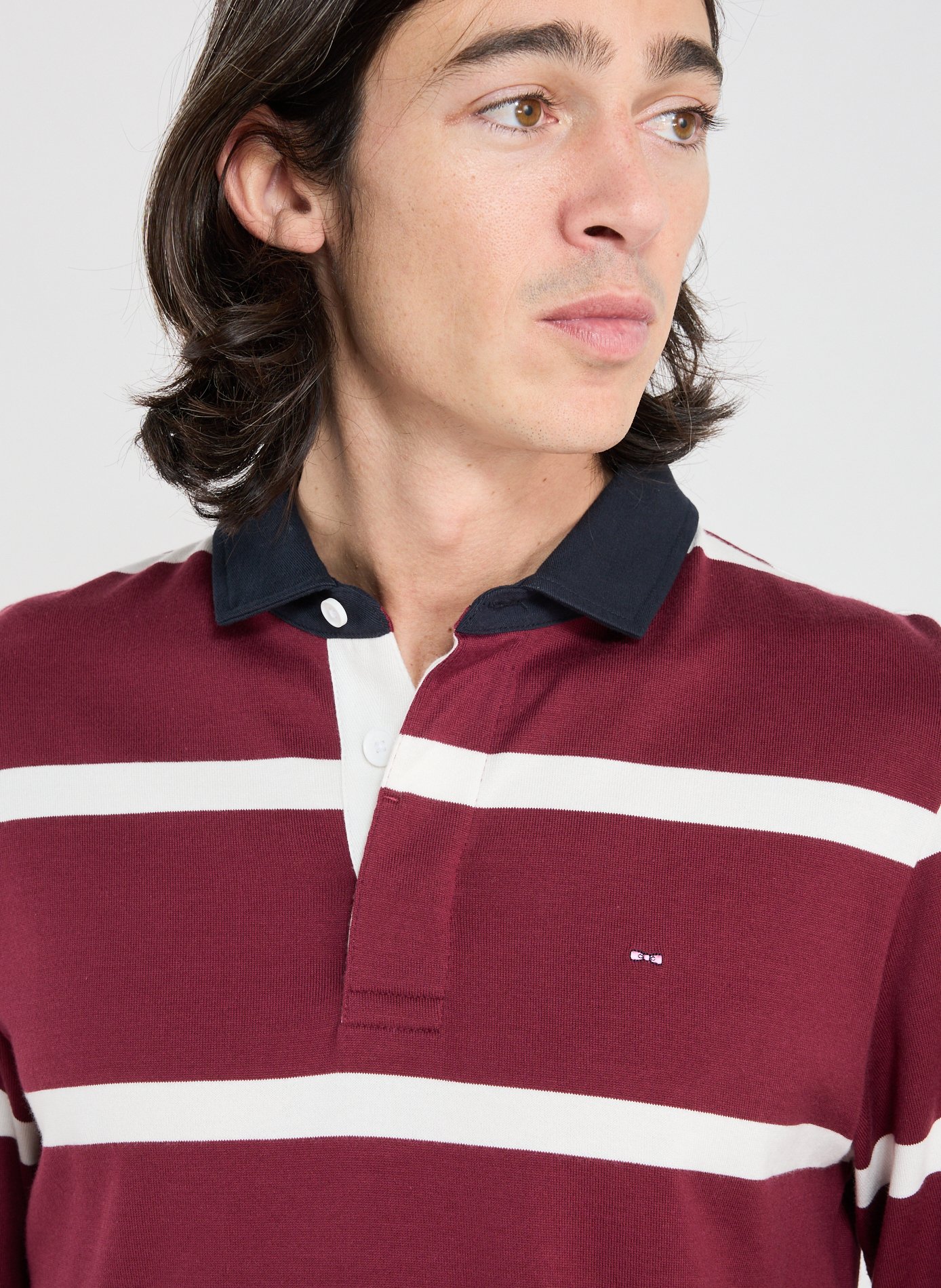 Striped long-sleeve cotton polo EDEN PARK Red
