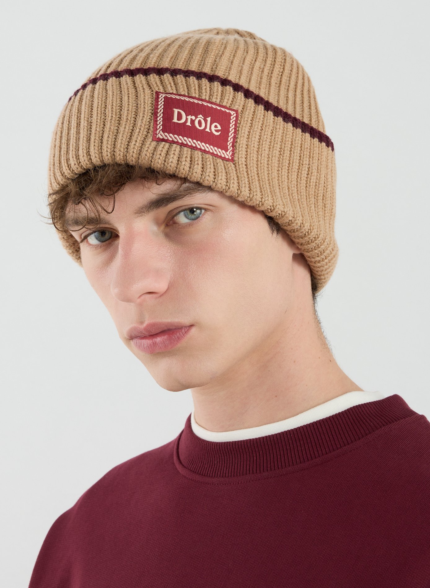 Ribbed Merino Wool Beanie DROLE DE MONSIEUR Beige