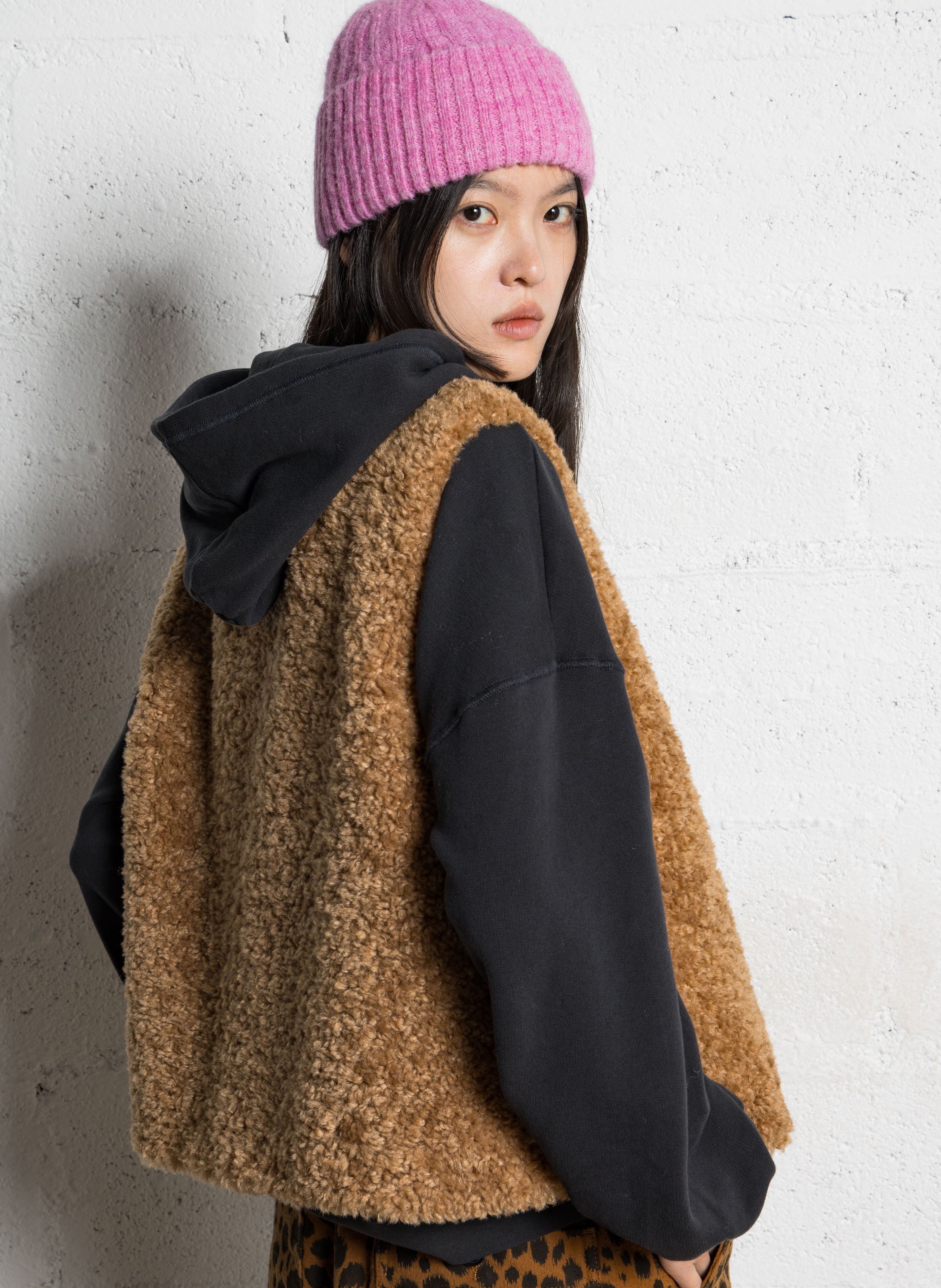 Veste en fourrure synthétique col rond brooklyn MAISON 123 Beige