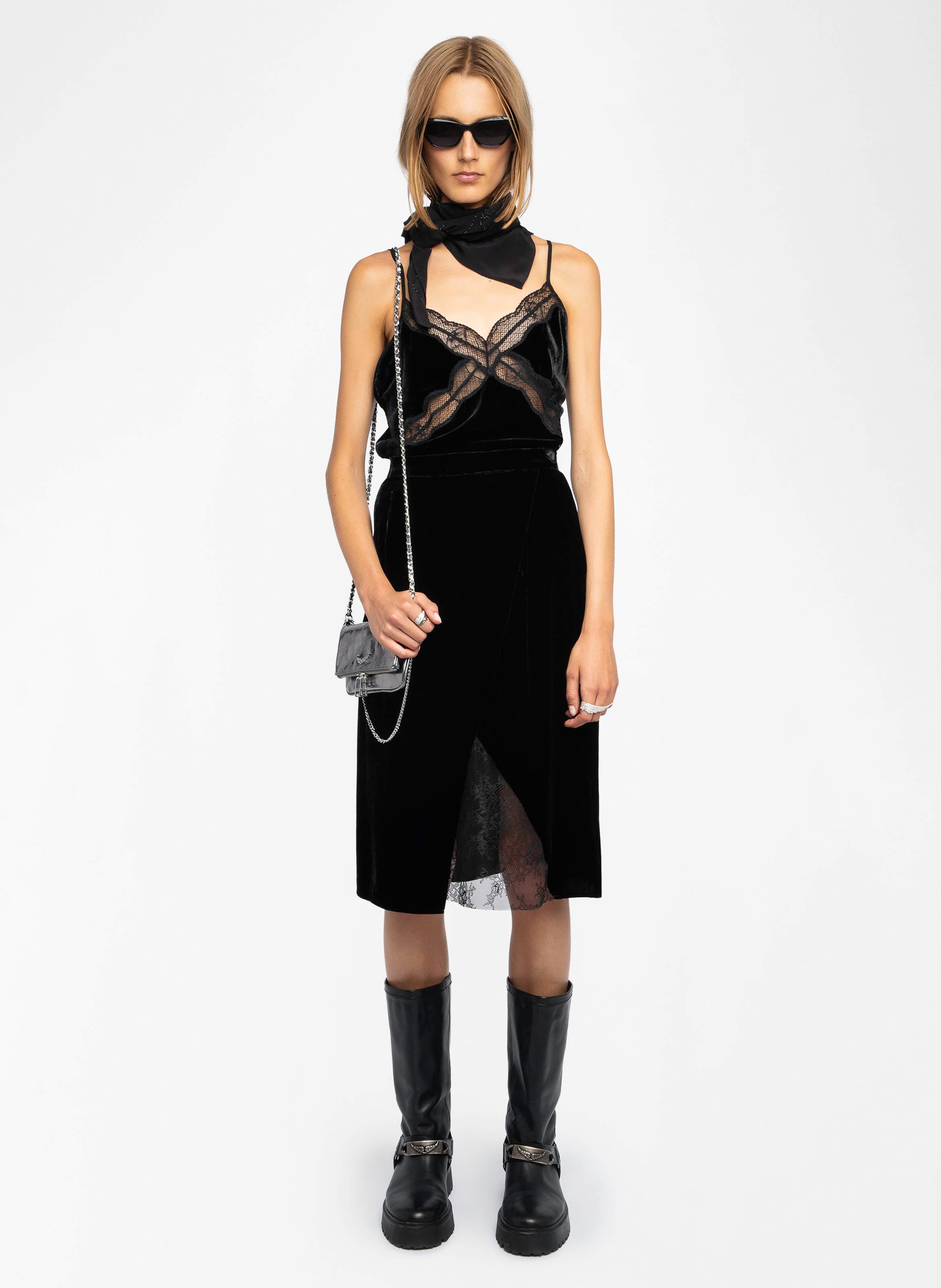 Jupe droite midi en velours julen ZADIG&VOLTAIRE Noir