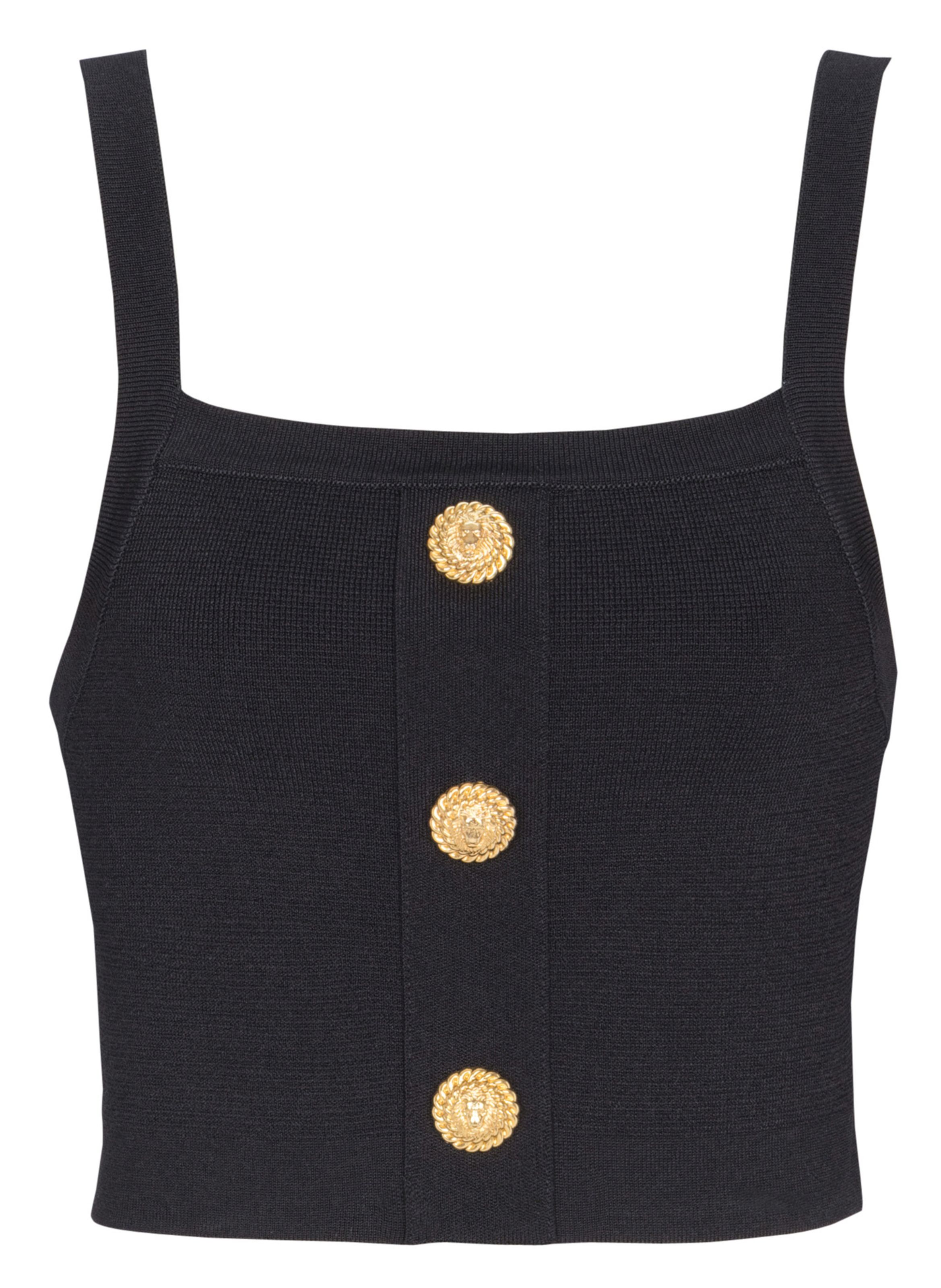 Top brassière en maille à boutons BALMAIN Noir