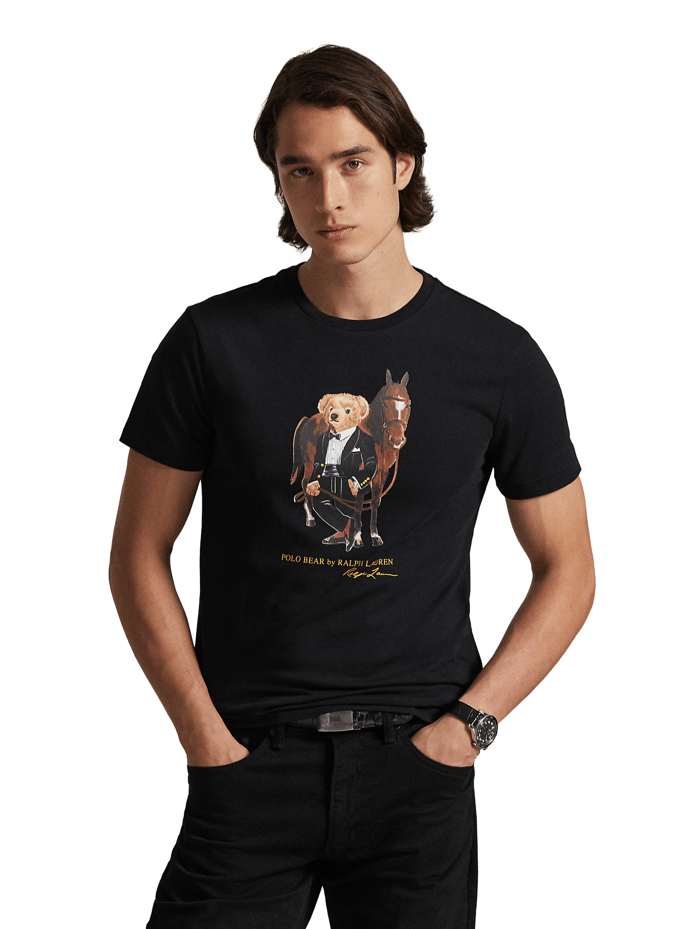 T-shirt col rond sérigraphié en coton POLO RALPH LAUREN Noir