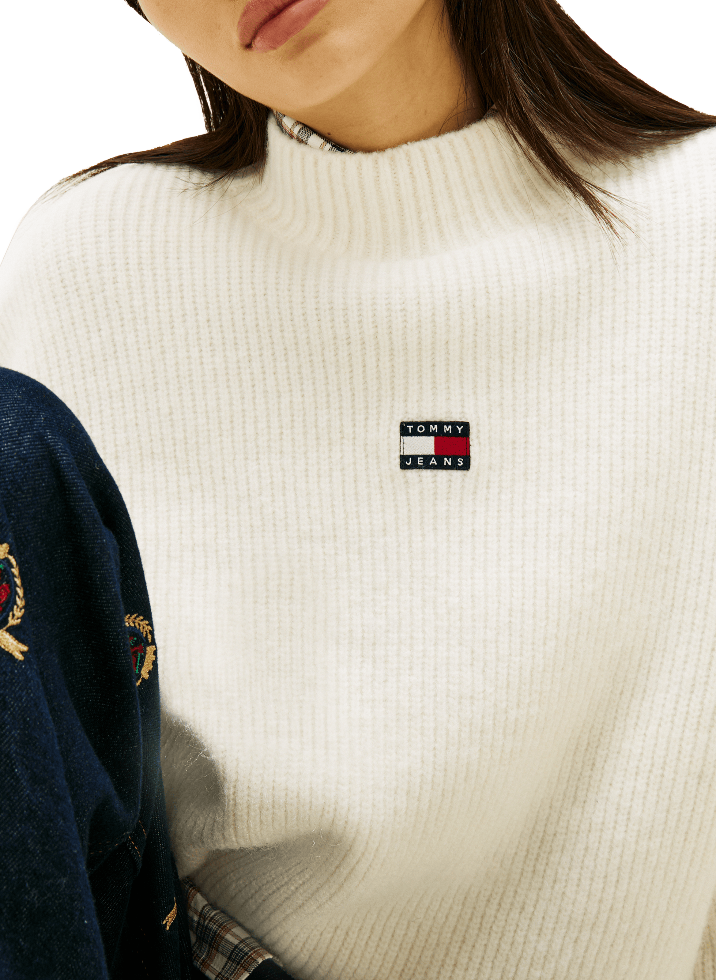 Pull côtelé droit à logo TOMMY HILFIGER Beige