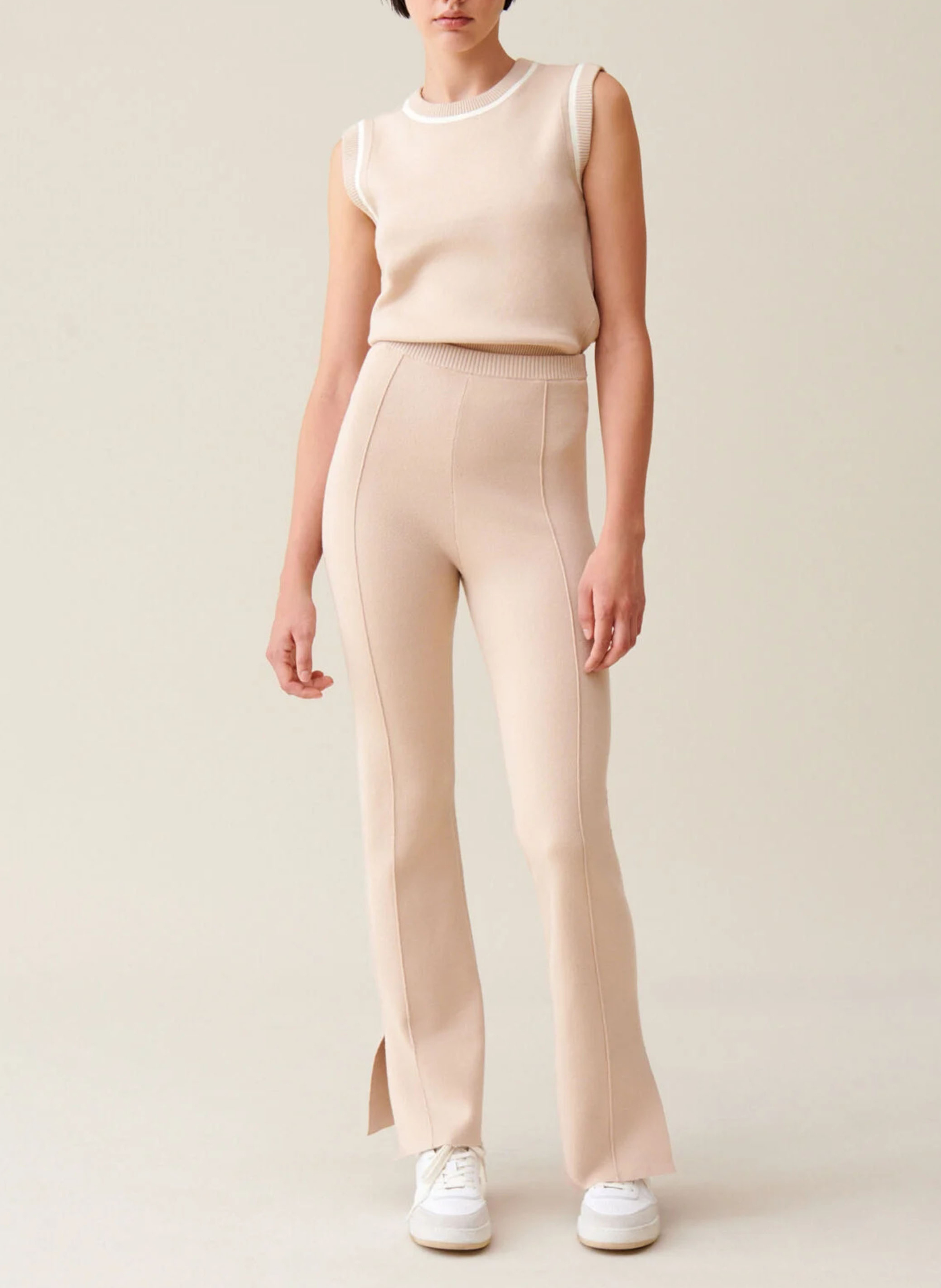 Pantalon droit surpiqures en coton mélangé CLAUDIE PIERLOT Beige