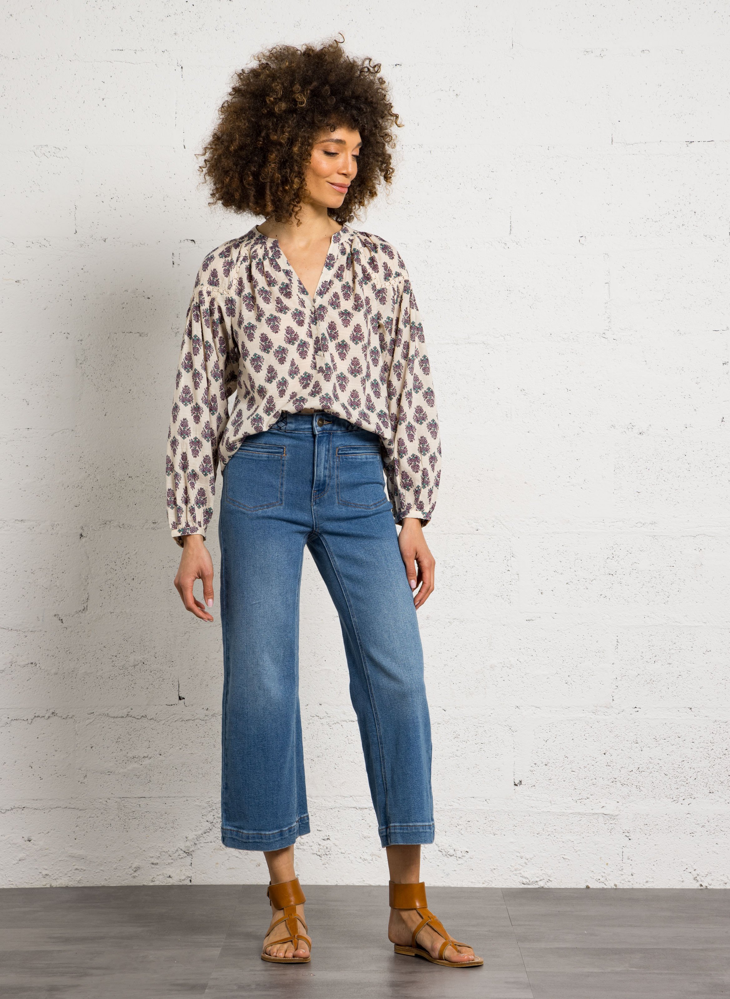 Jean cropped uni à ceinture tressée roma MAISON 123 Bleu