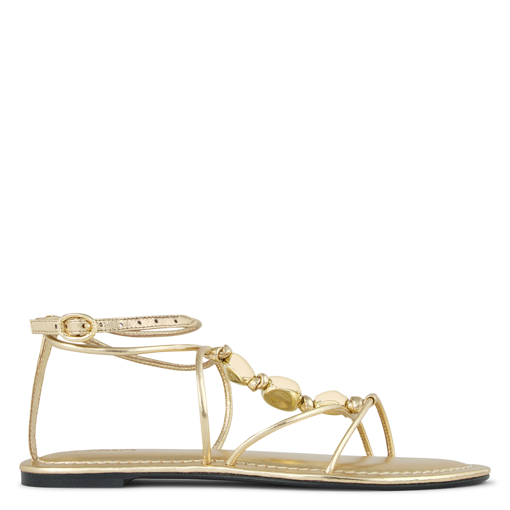 Sandales plates à perles en cuir caya BA&SH Doré