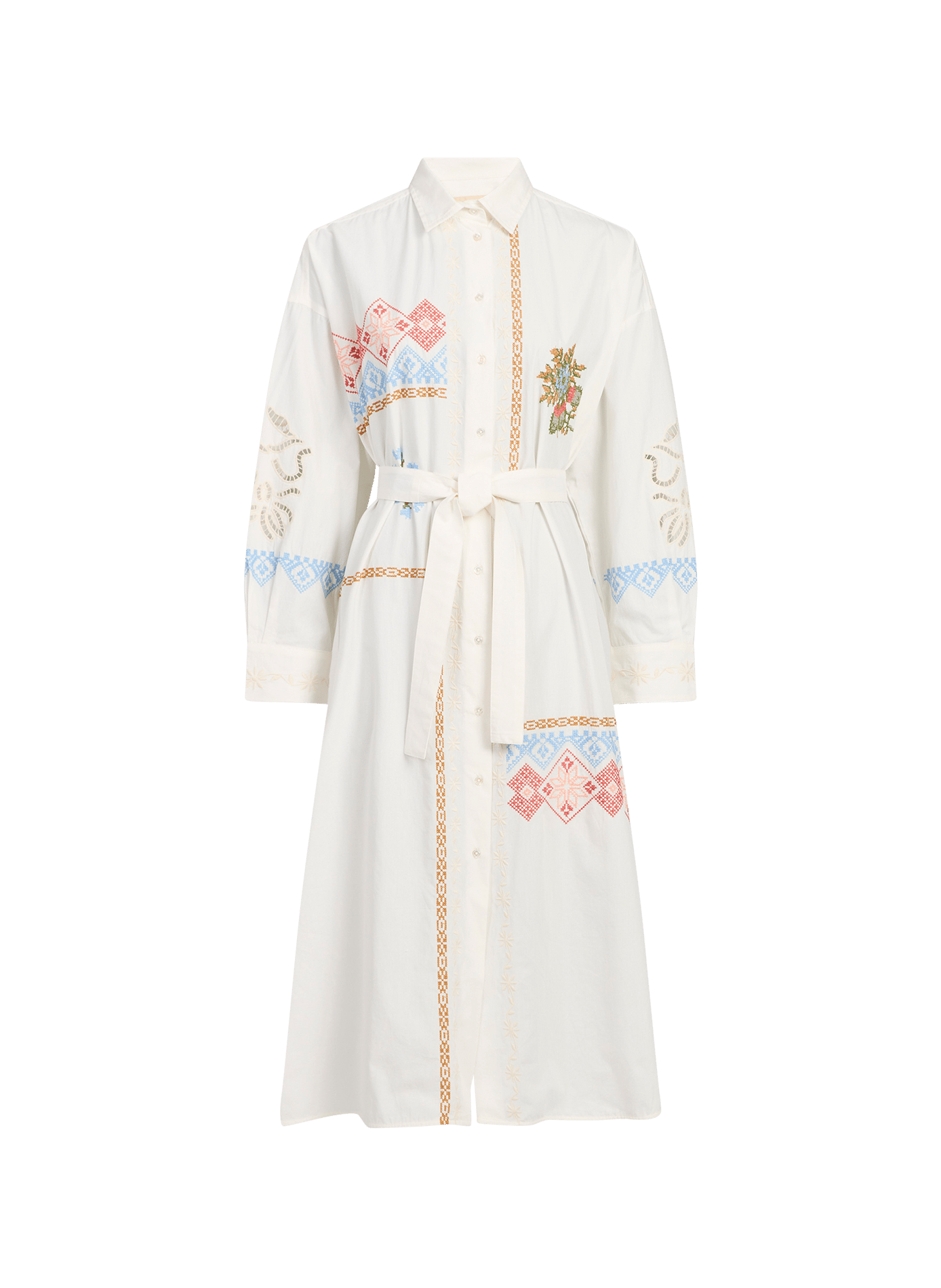 Robe midi chemise broderie en coton MAX MARA WEEK END Blanc