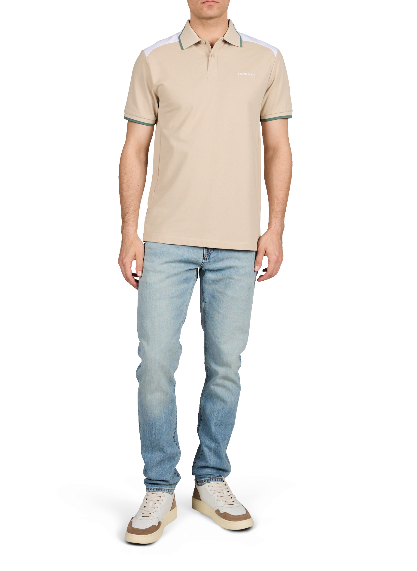 Polo droit en coton mélangé HACKETT Beige