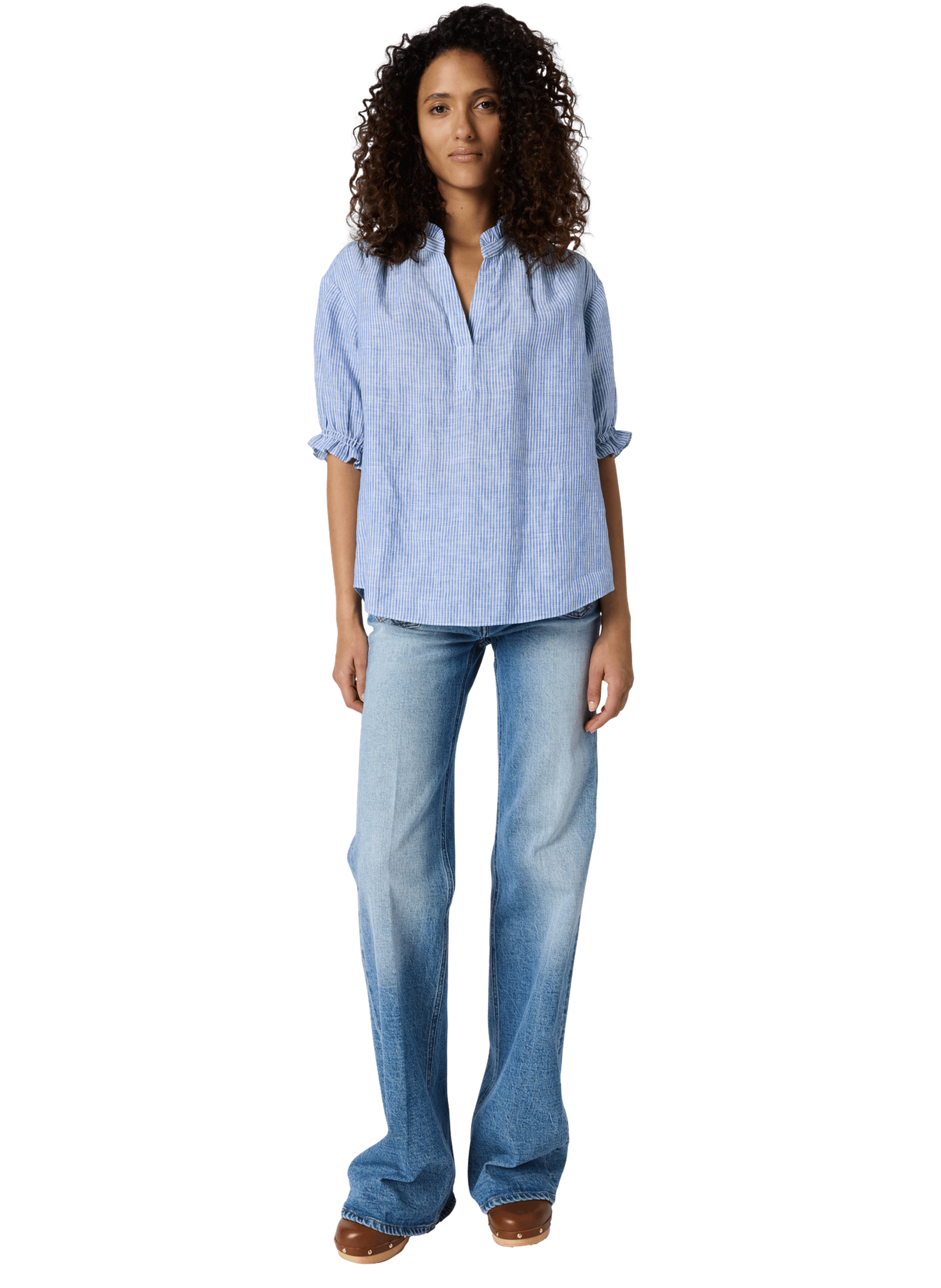 Blouse rayée à volants en lin - cezia GERARD DAREL Blanc