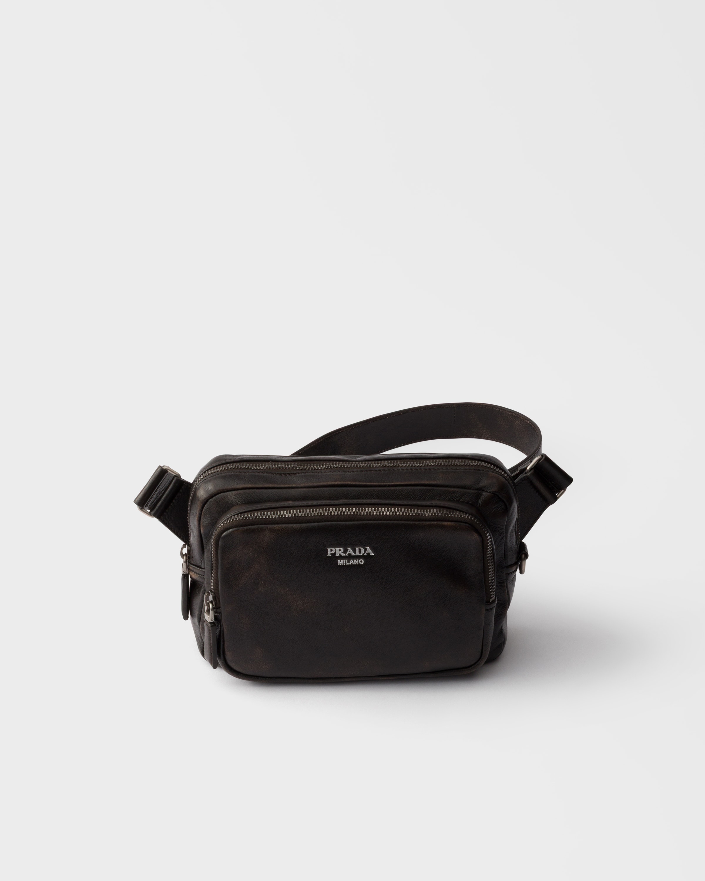 Sac porté épaule en cuir nappa vieilli PRADA Marron