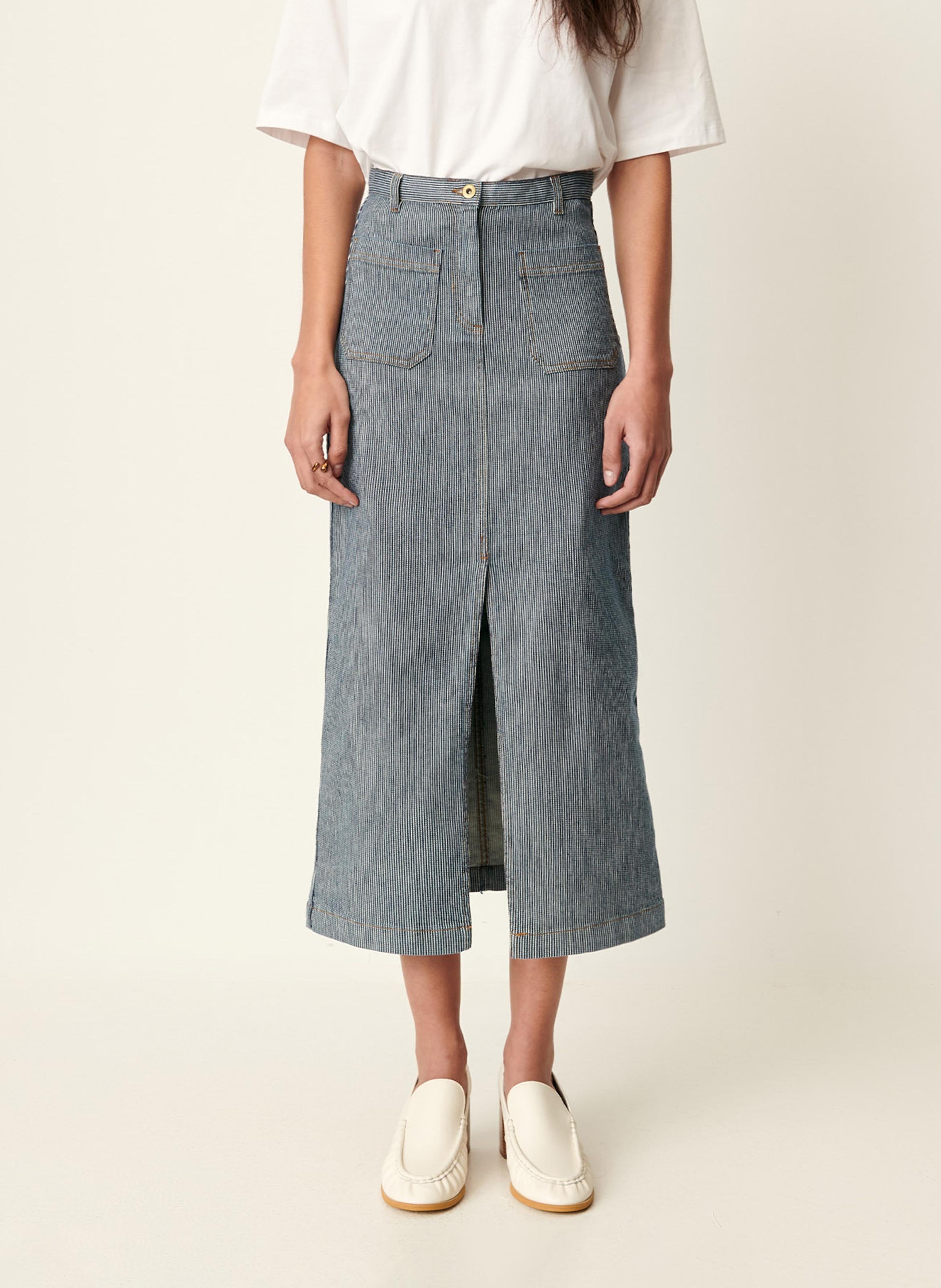 Jupe midi droite en coton mélangé uptay SESSUN Bleu