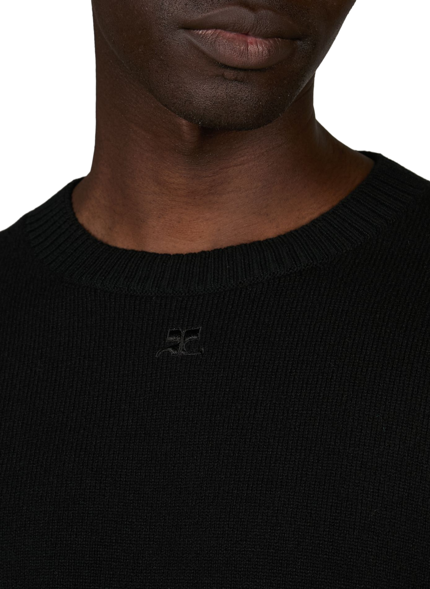 Pull droit en laine mérinos  COURRÈGES Noir