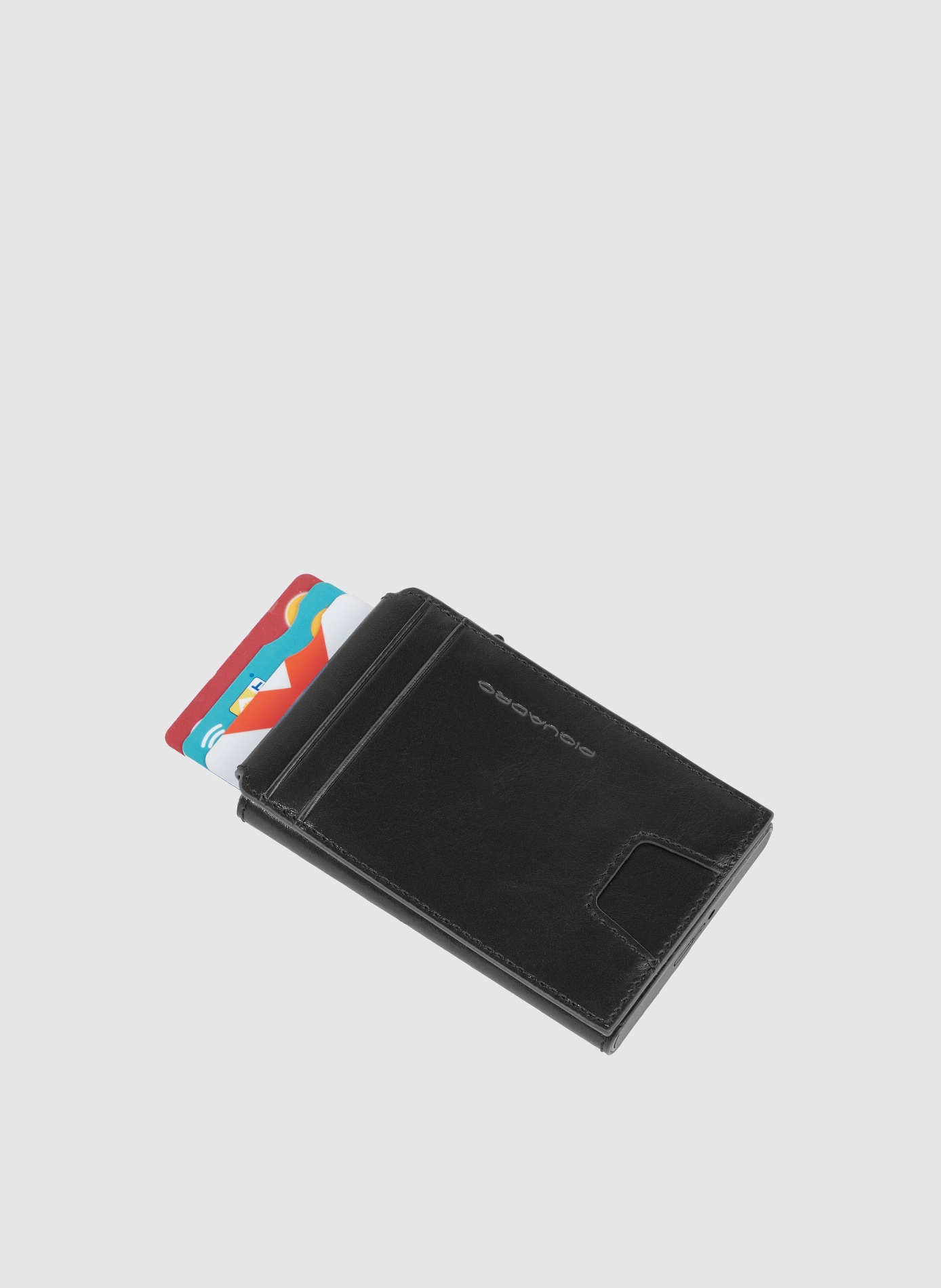 Automatische kaarthouder met opklapbare ID-houder. PIQUADRO Zwart