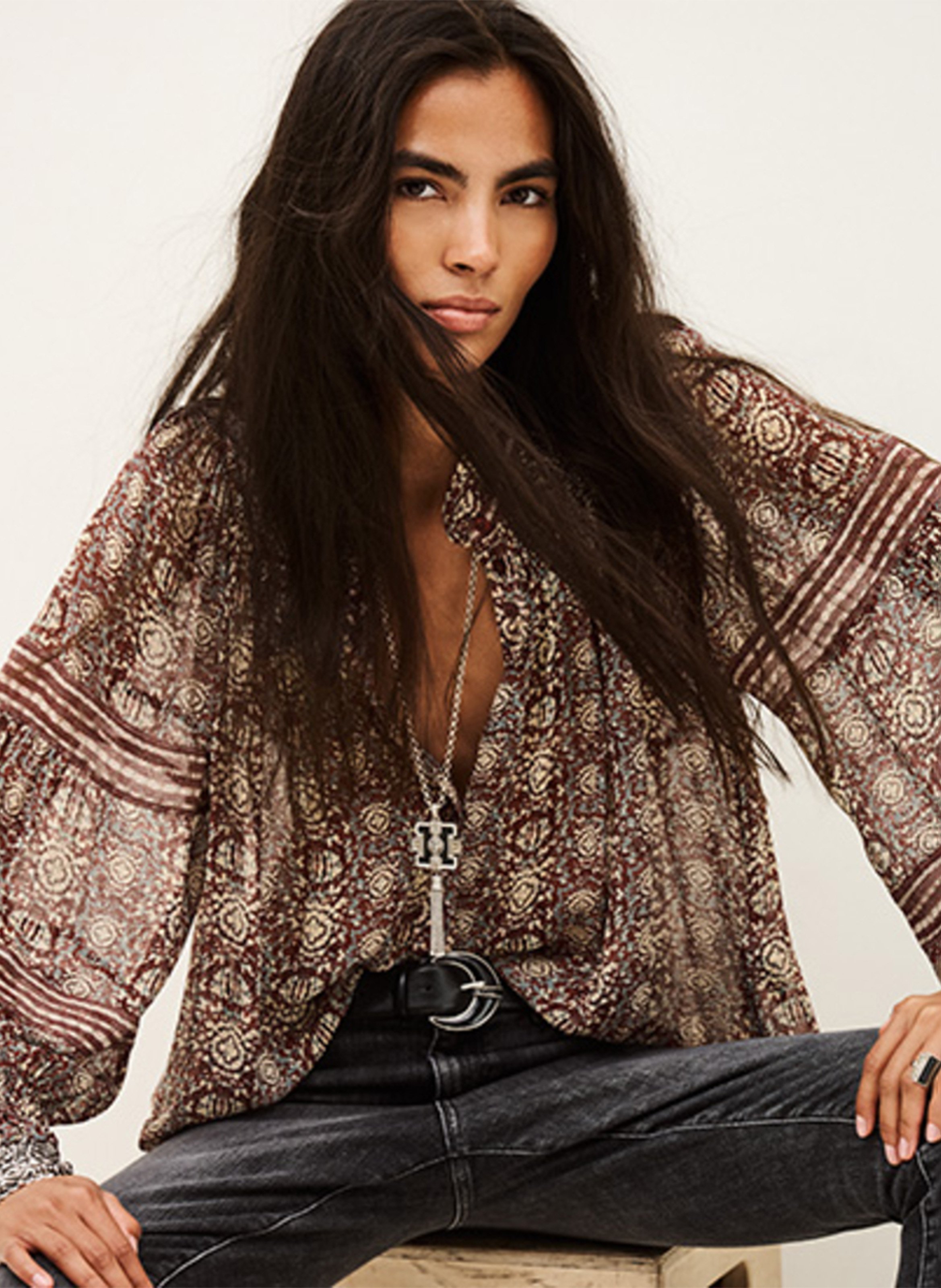 Chemise ample col mao imprimée denna BA&SH Violet
