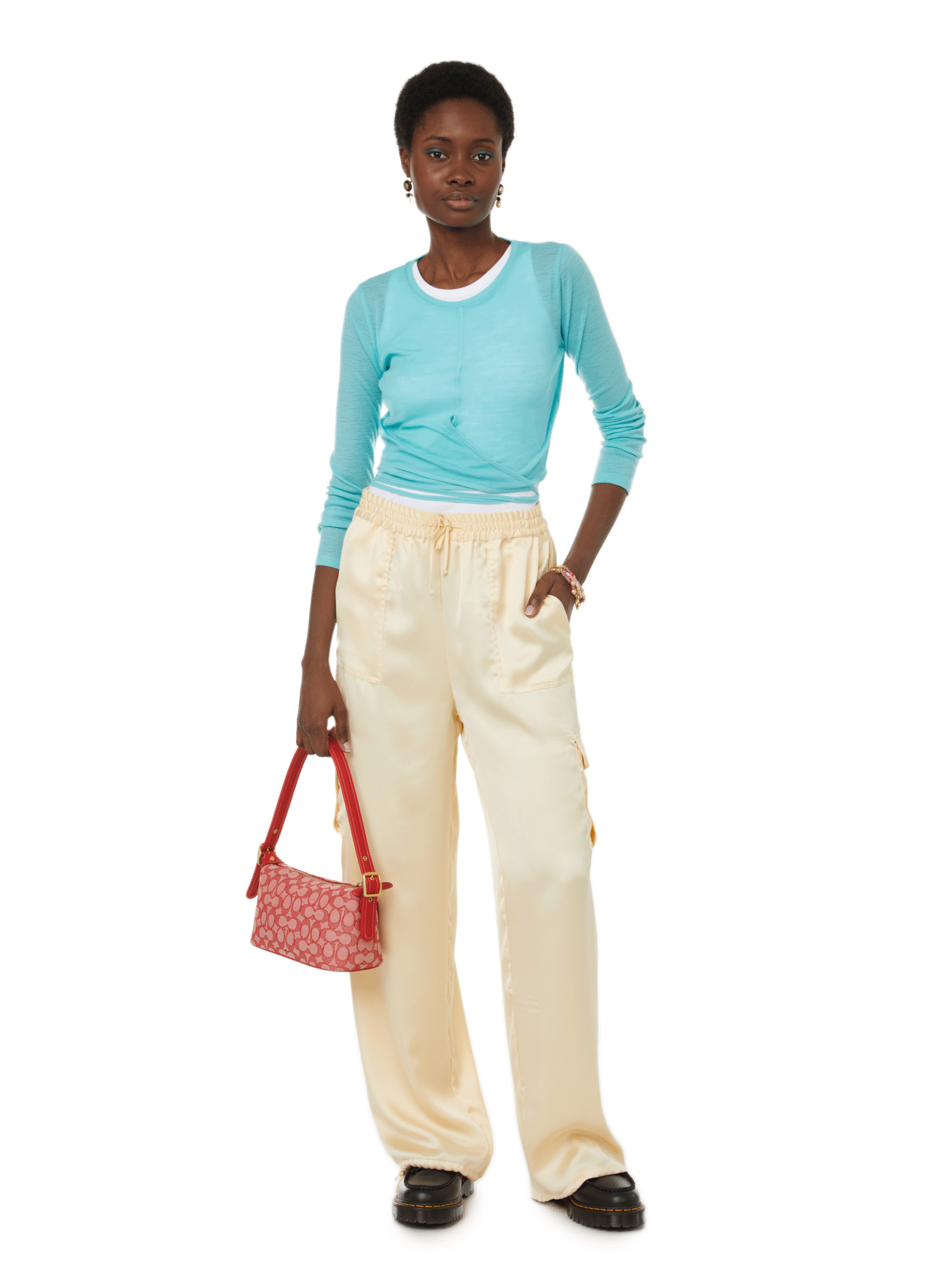 Pantalon satiné en polyester recyclé mélangé SAISON 1865 Beige