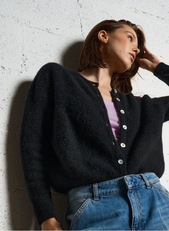 Gilet ample col rond en laine mélangée vitow Noir by AMERICAN VINTAGE AMERICAN VINTAGE Gilet ample col rond en laine mélangée vitow Noir