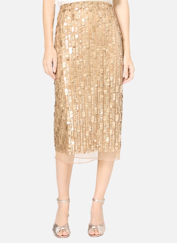 Jupe droite en voile et sequins - vellia Marron by GERARD DAREL GERARD DAREL Jupe droite en voile et sequins - vellia Marron